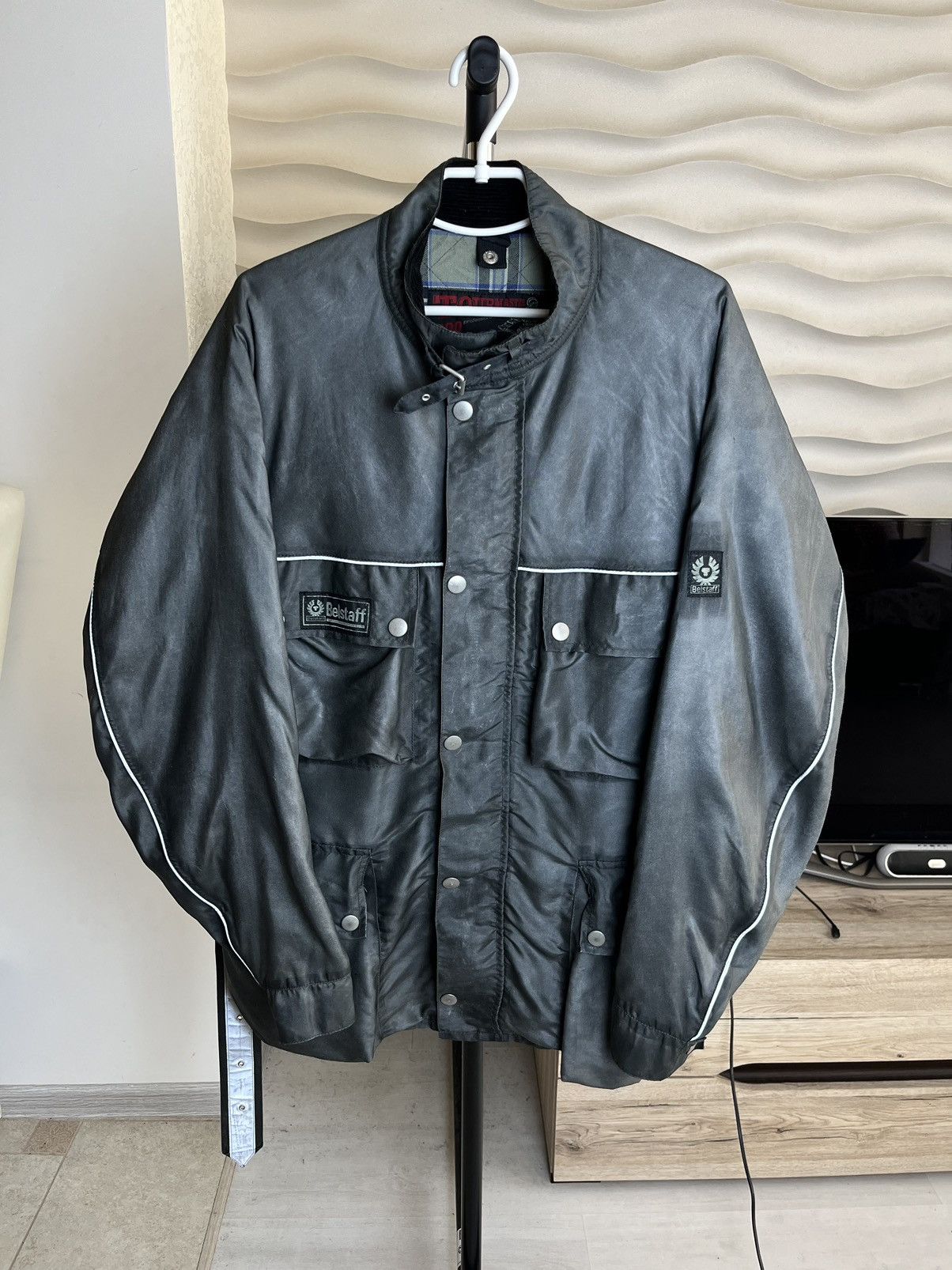 image of Belstaff Tourmaster 500 Waxed Jacket Vintage Moto Rider 90's in Grey, Men's (Size Large)