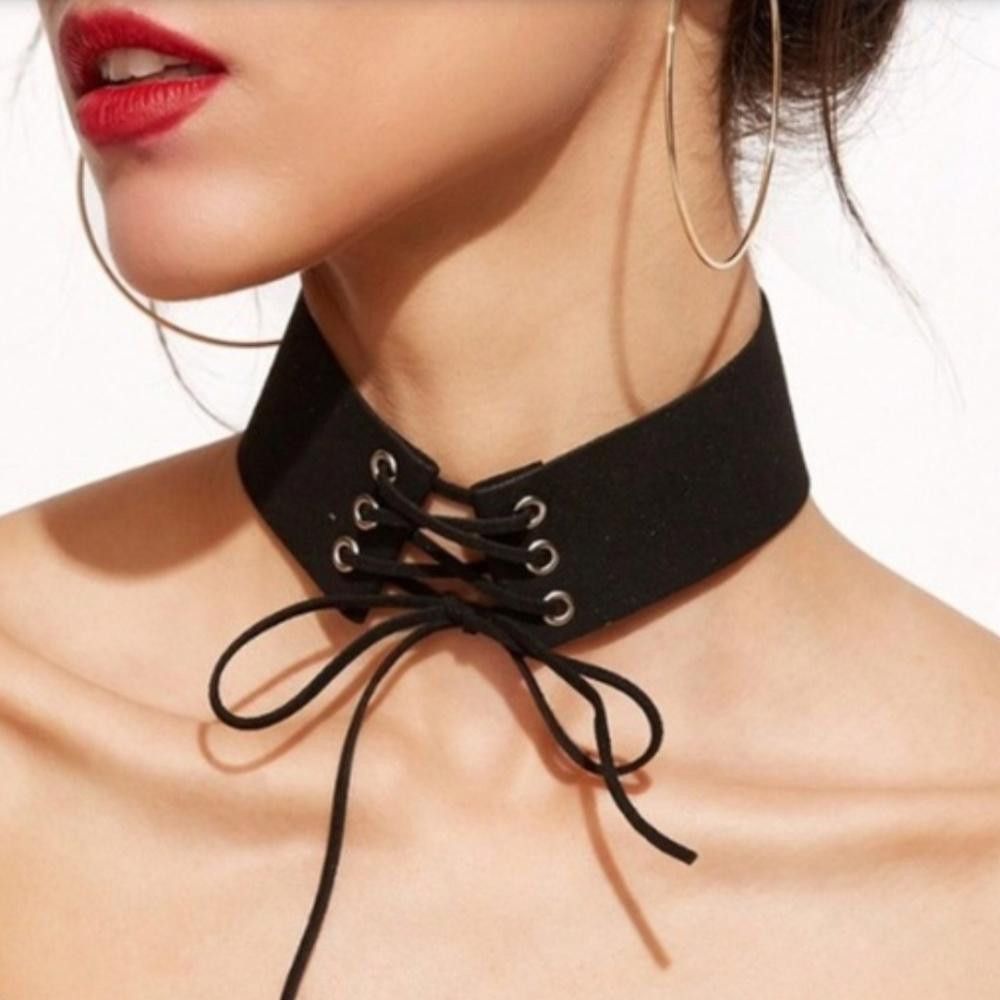 Designer Chocolate Laced Faux Leather Velvet BowKnot Choker Size ONE SIZE - 3 Thumbnail