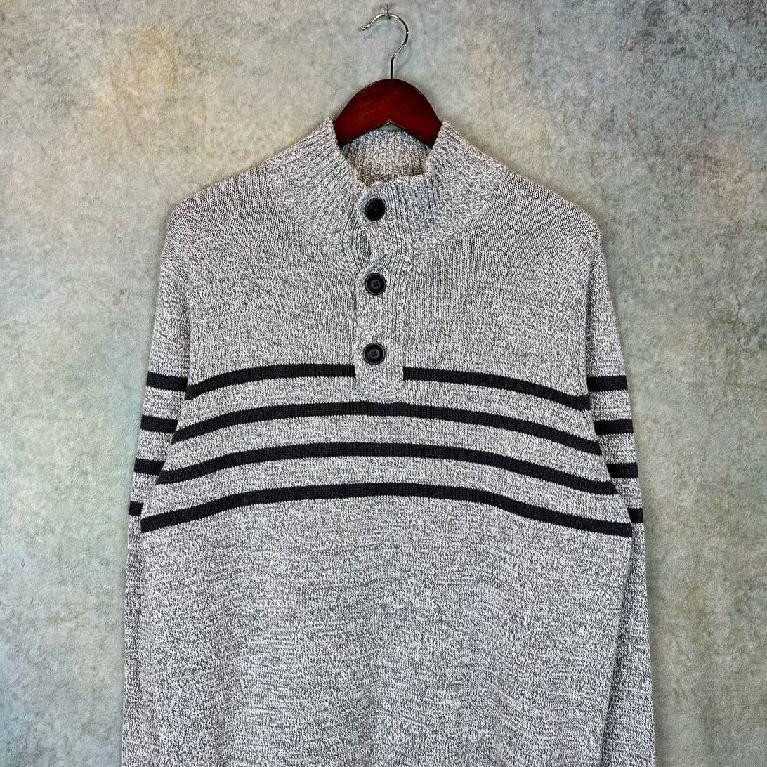 Urban Pipeline × Vintage Vintage 90s Knit Striped Sweater Gray Sz M Striped Collared Size US M / EU 48-50 / 2 - 2 Thumbnail