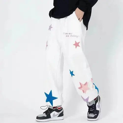Japanese Brand × Vintage Street fashion white hip hop fluffy star sweatpants Size US 31 - 3 Thumbnail