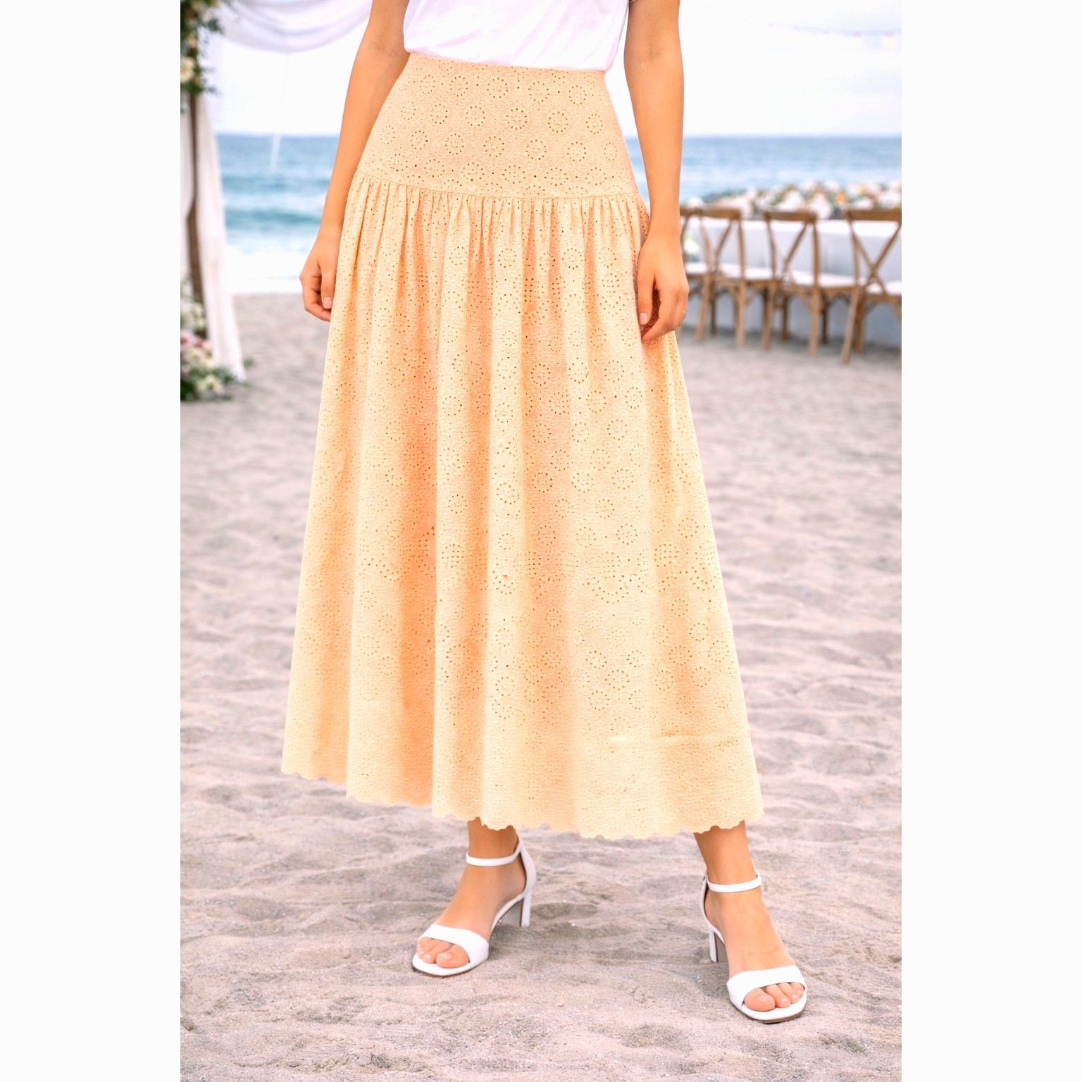 Other St Roche Winona Organic Cotton Peasant Skirt Midi Tan 4 Size 27" / US 4 / IT 40 - 1 Thumbnail