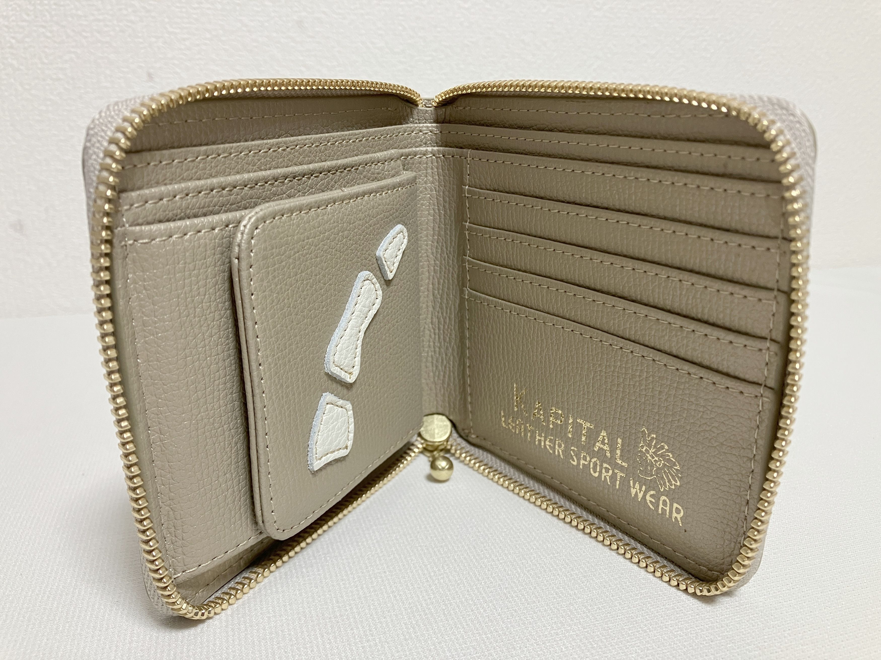 Kapital Kapital THUMBS UP BONE HAND ZIP leather wallet taupe gold Size ONE SIZE - 3 Thumbnail