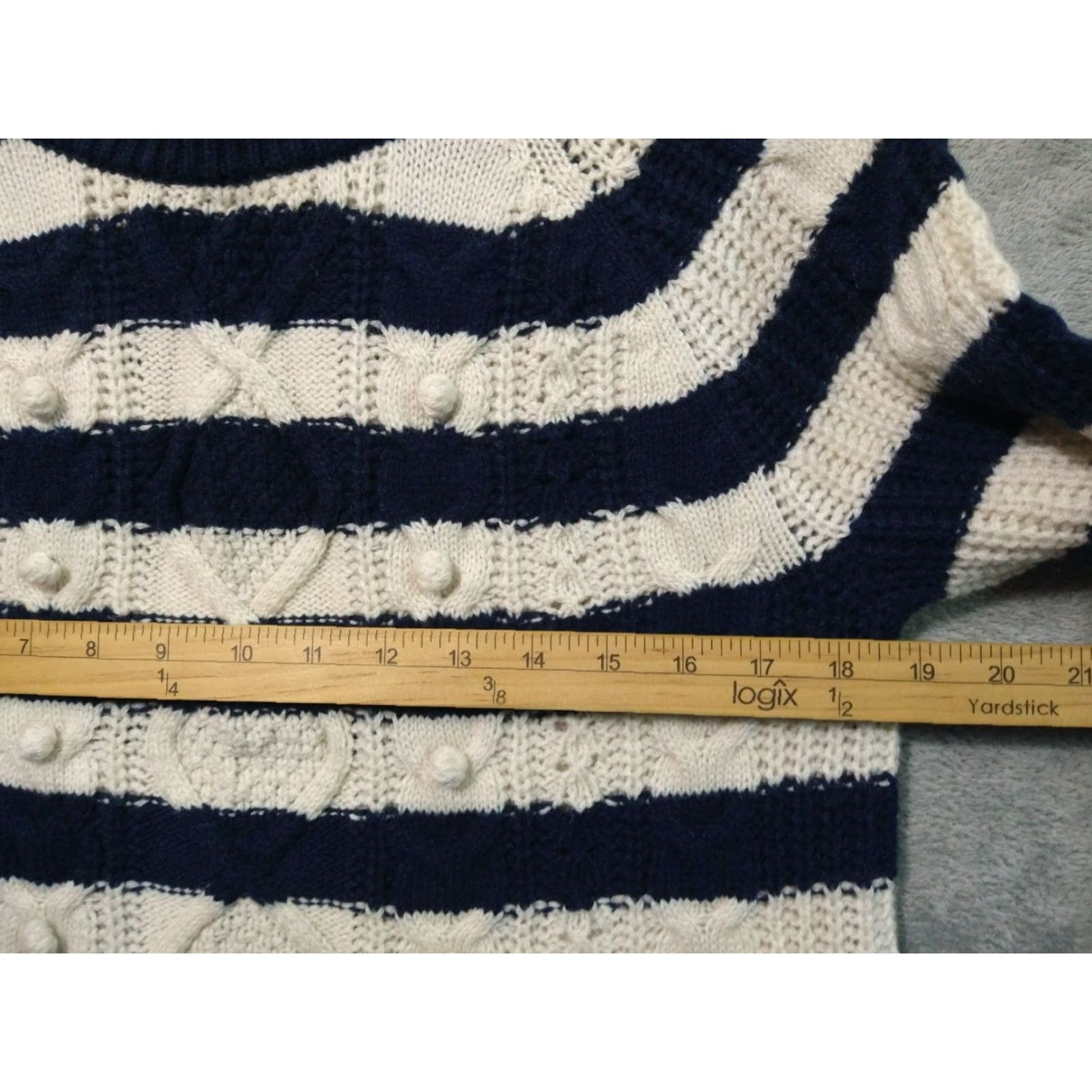 J.Crew J.CREW Sweater Womens Medium Blue White Striped Cable-Knit Wool Blend Crew Neck Pullover Casual Knit Shirt Womens M Blue Striped Cable Knit Wool Blend Size M / US 6-8 / IT 42-44 - 4 Thumbnail