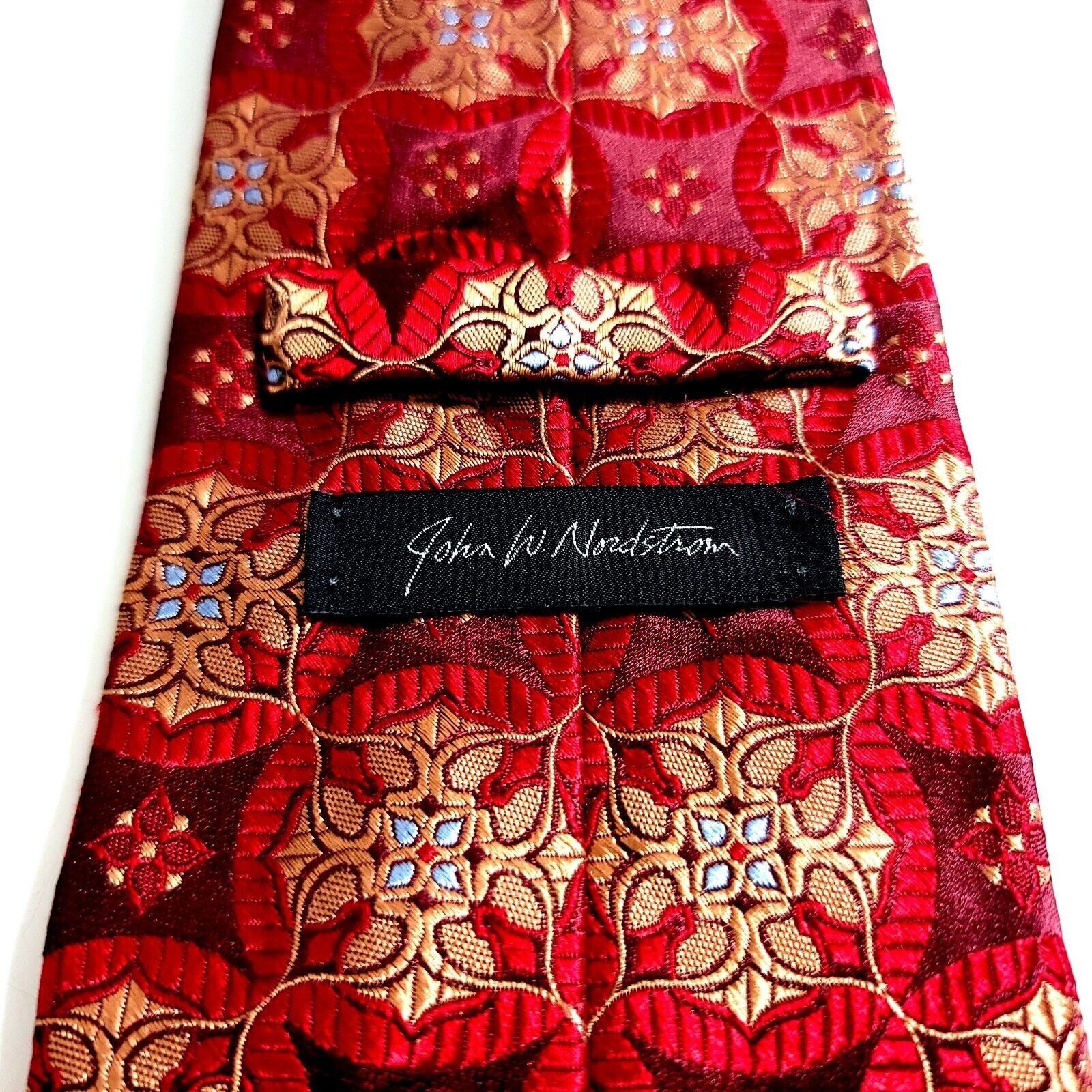 Nordstrom John W. Nordstrom Red Woven Floral Geometric Tan Silk Tie Size ONE SIZE - 3 Thumbnail