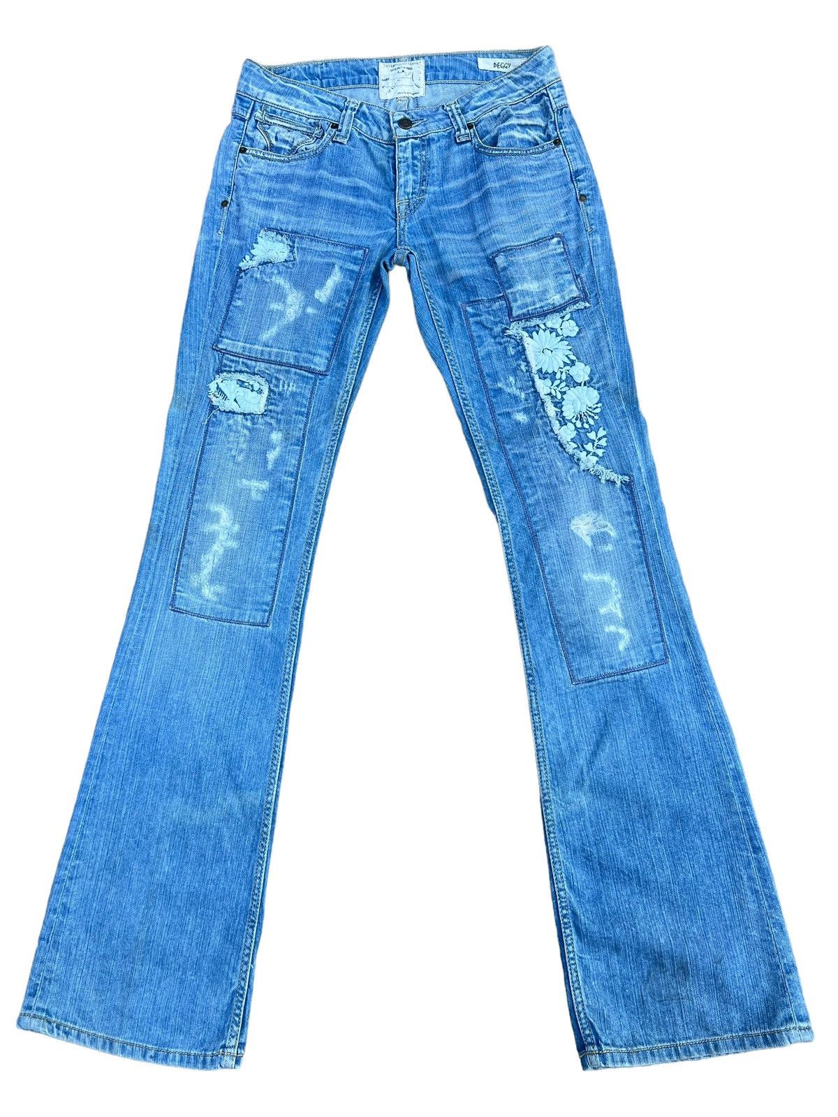Jimmy Taverniti Vintage 00s Taverniti Embroidery Denim Peggy Flare Jeans Size US 29 - 1 Thumbnail