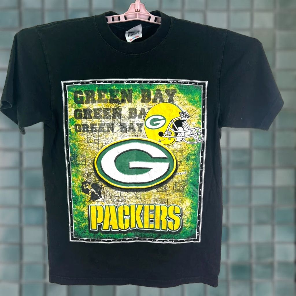 Vintage SHAKA Green Bay Packers SHAKA Tag T-Shirt Mens M Black Crew Neck 2 Sided Graphic Tee Cap America USA Sports Size US M / EU 48-50 / 2 - 1 Thumbnail