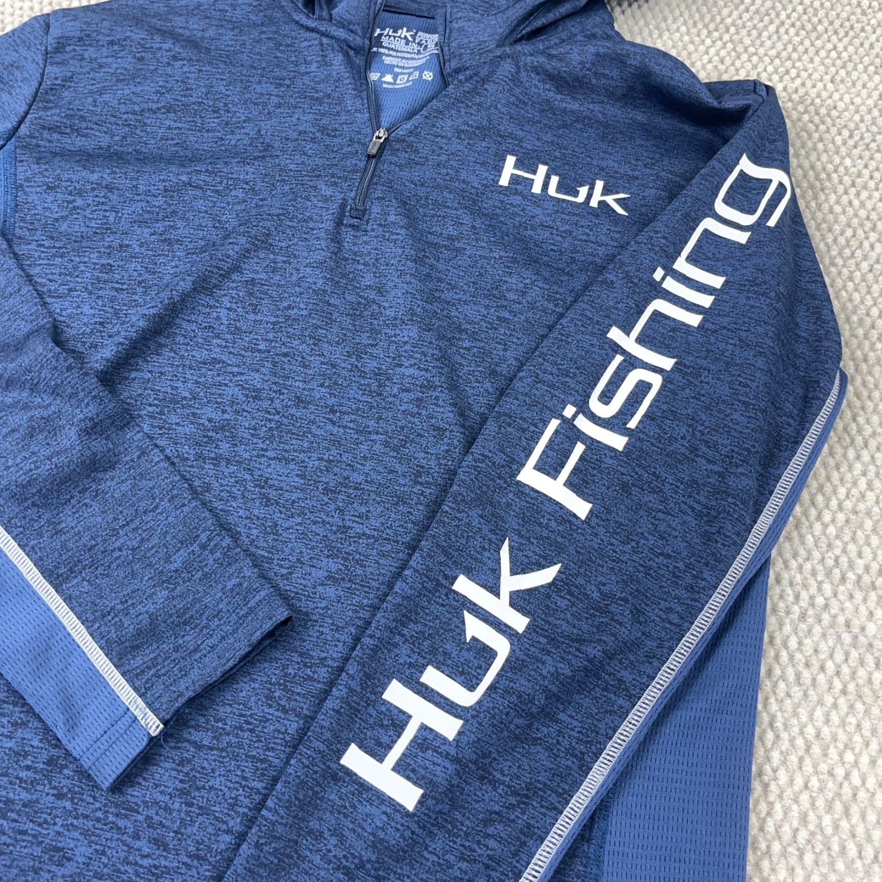 Vintage HUK Icon X Hoodie Men Small Blue 1/4 Zip Lightweight Pullover Sweatshirt Knit Zip Hooded Jersey Logo Outdoor Fishing Nature All Seasons Mens Size US S / EU 44-46 / 1 - 2 Thumbnail