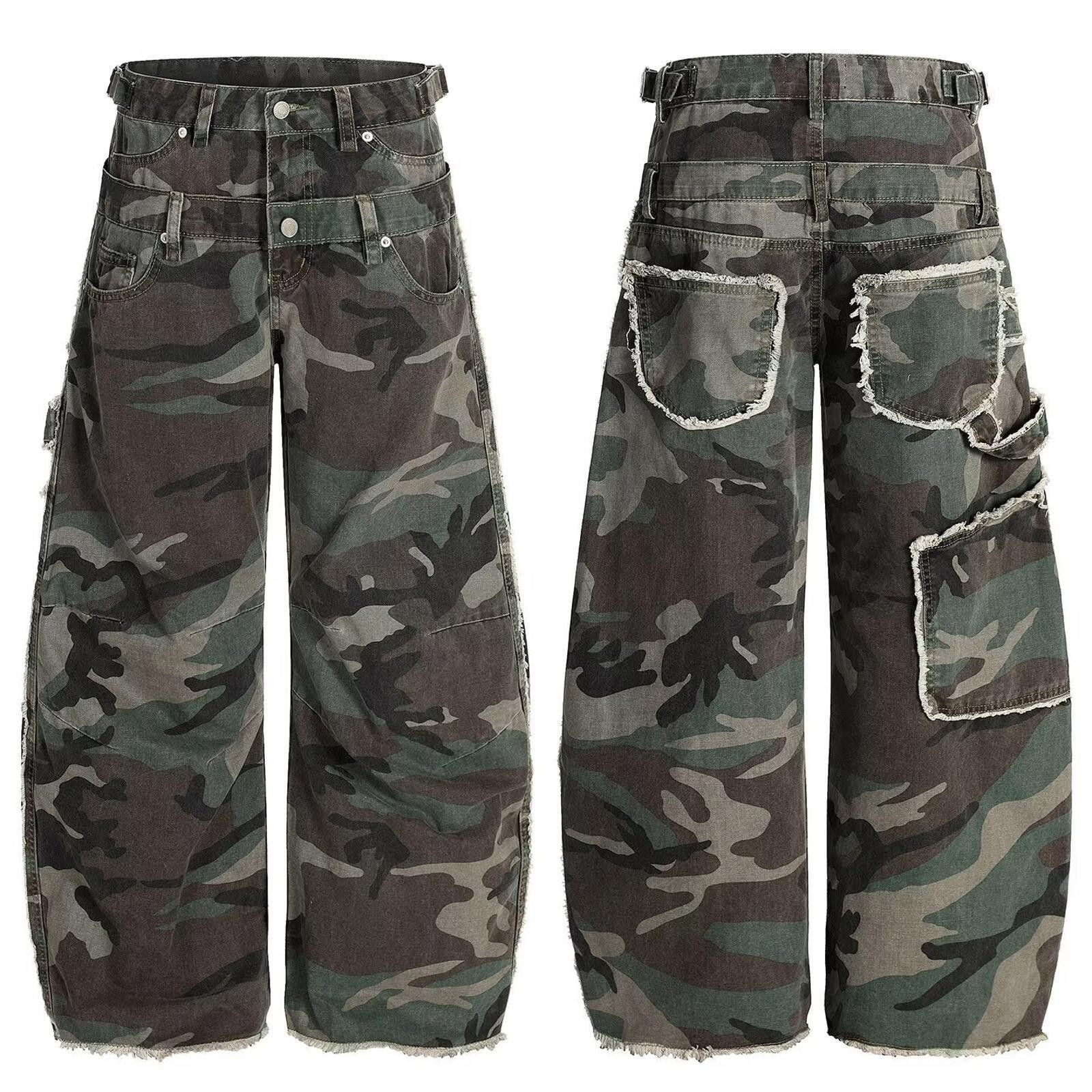 Other Double Waist Camo Wide Leg Cargo Pants, Stacked Flared Pants Size US 28 / EU 44 - 5 Thumbnail