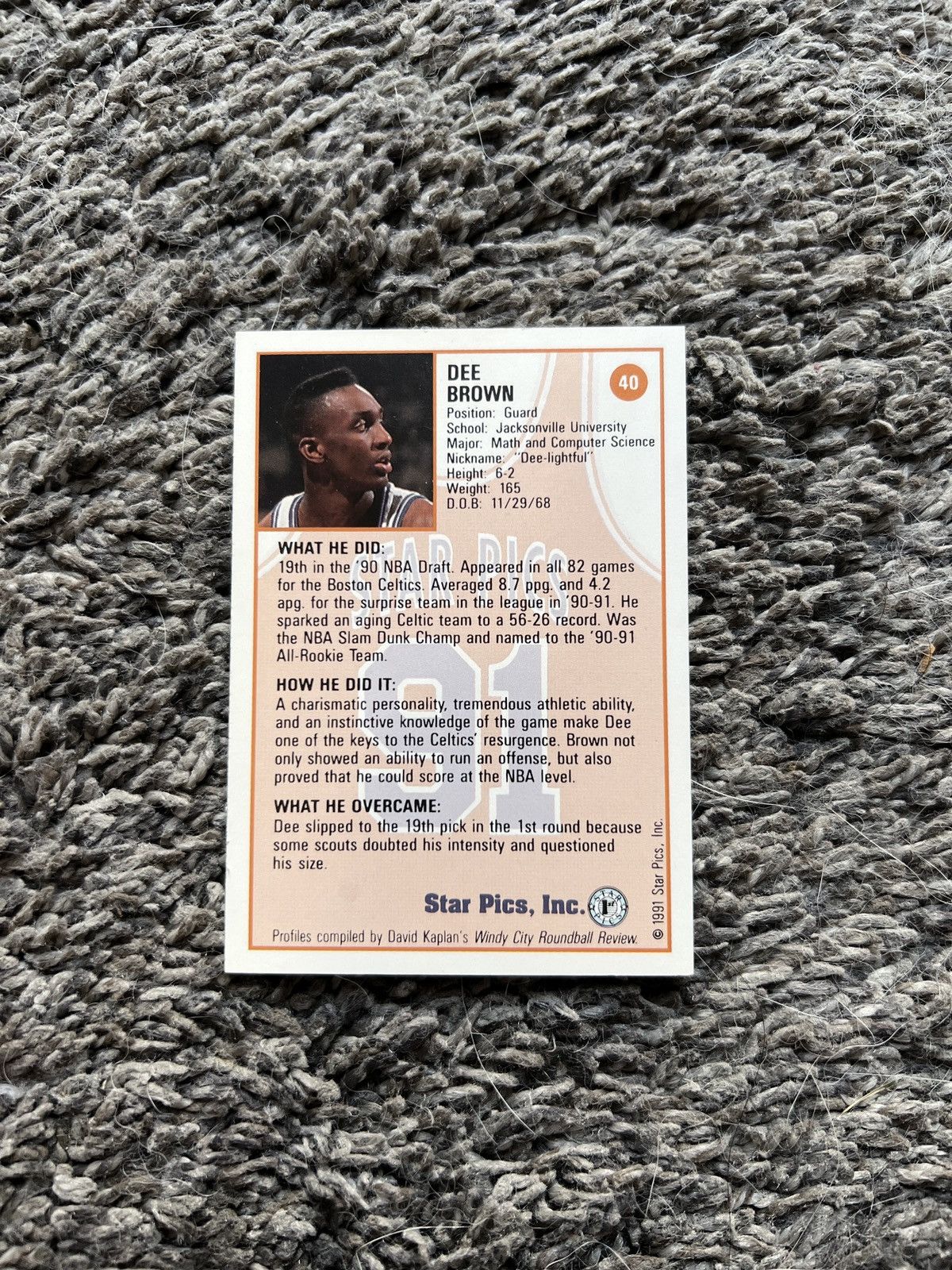 Vintage 1991 Star Pics #40 Dee Brown Card Size ONE SIZE - 2 Thumbnail