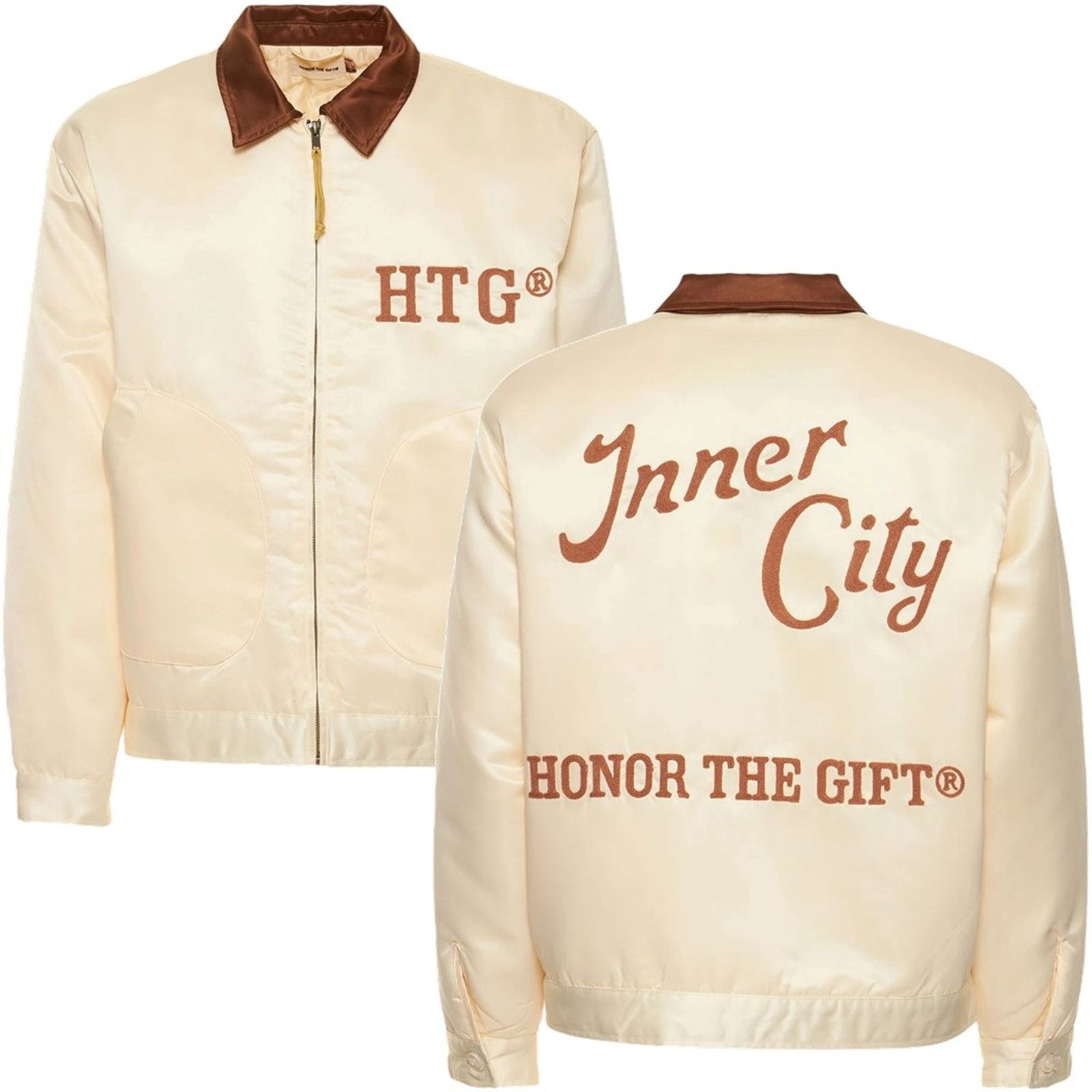 image of Honor The Gift Inner City Neighborhood Satin Quilted Jacket in Cream, Men's (Size Medium)