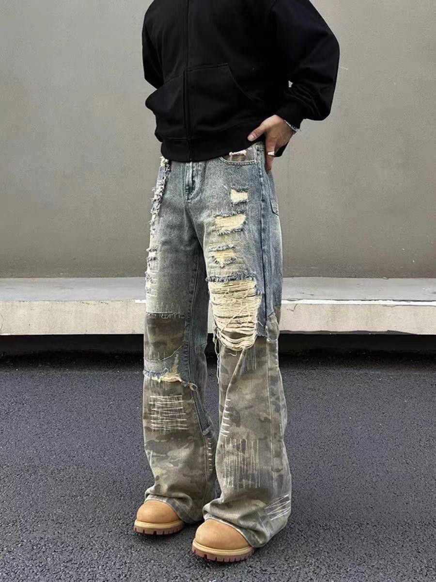 Jean Camo Patchwork Distressed Baggy Jeans Size US 32 / EU 48 - 4 Thumbnail