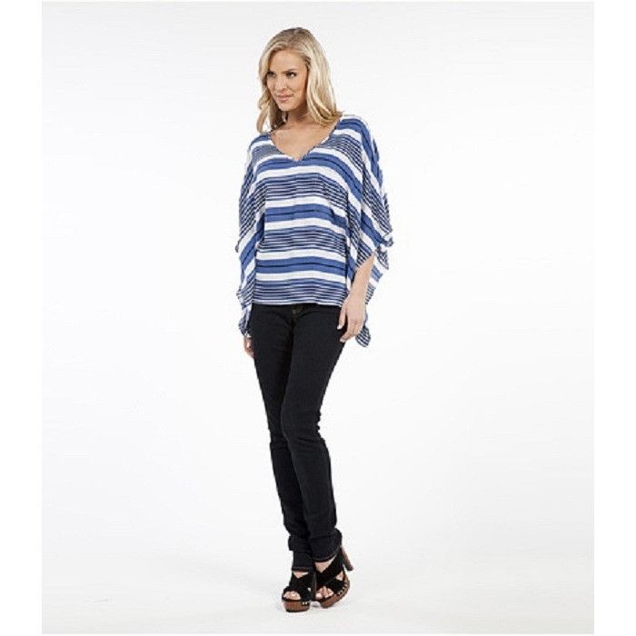 Other NWT Karen Kane Angel Flutter Sleeve Blue White Black Striped Size S / US 4 / IT 40 - 4 Thumbnail