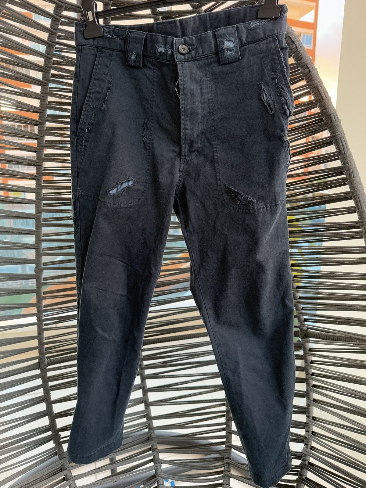 Maison MIHARA YASUHIRO Blue distressed chinos Size US 29 - 1 Thumbnail