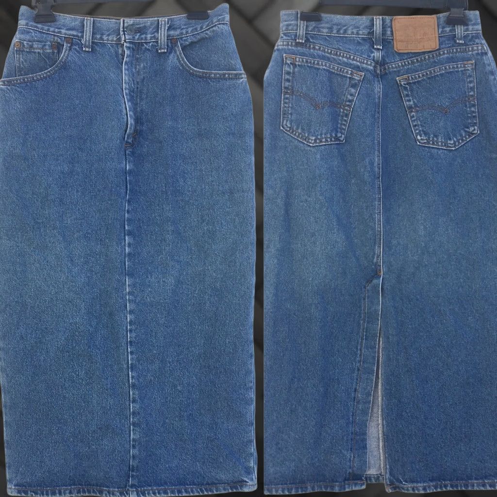 Levi's VINTAGE Levi's Jeans High Waist Denim Skirt Cowgirl Made USA Sz 11 28 Waist Blue Jeans Skirt 33 1/2” Hips 19 1/4” Zipper fly Mens Womens Boys Girls Size 32" / US 10 / IT 46 - 1 Thumbnail