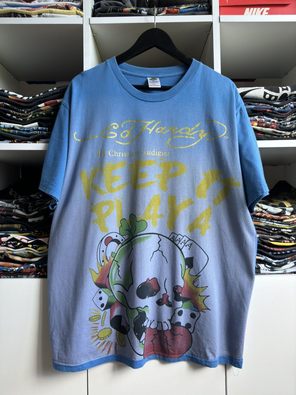 Christian Audigier × Ed Hardy × Vintage Vintage Ed Hardy Keep It Playa Graphic T Shirt Tee Size US XL / EU 56 / 4 - 1 Thumbnail