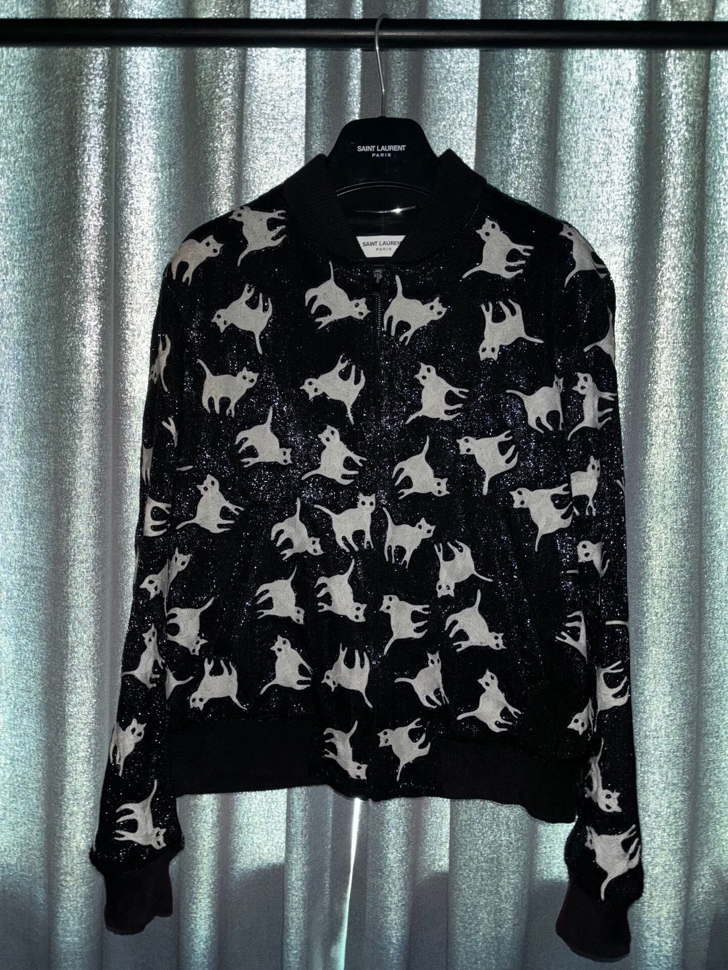Saint Laurent Paris Saint Laurent Black Sequin Cat Embroidered Jacket Size L / US 10 / IT 46 - 1 Thumbnail