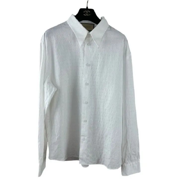 Gucci Gucci White Embroidered Logo Button-Up Shirt Size US XL / EU 56 / 4 - 1 Thumbnail