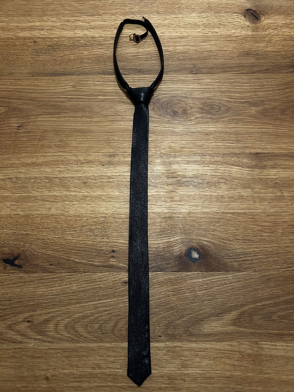 Pre-owned Saint Laurent Slim Leather Tie - Hedi Era In Black