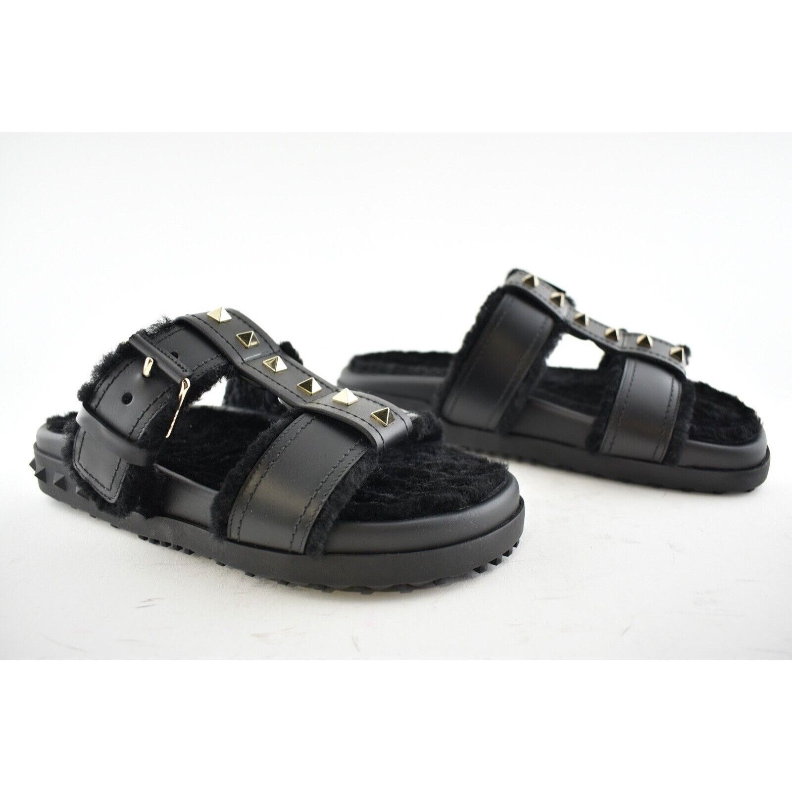 Valentino Valentino Rockstud Black Shearling Fur Caged Mule Slip On Size US 6 / IT 36 - 4 Thumbnail