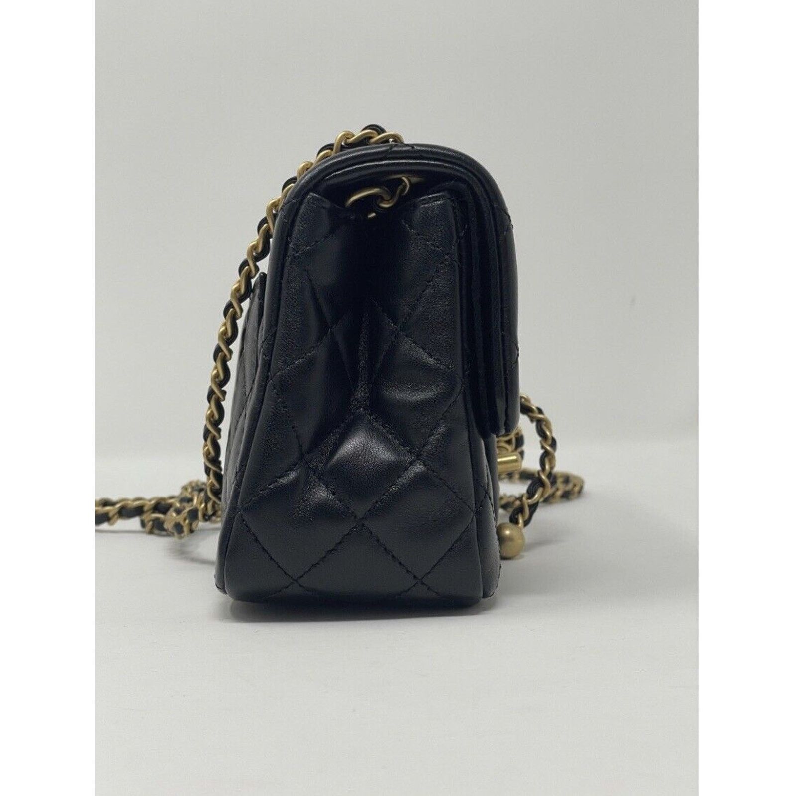 Chanel CHANEL 2022 Black Mini Square Pearl Crush Lambskin Flap Bag Size ONE SIZE - 11 Thumbnail