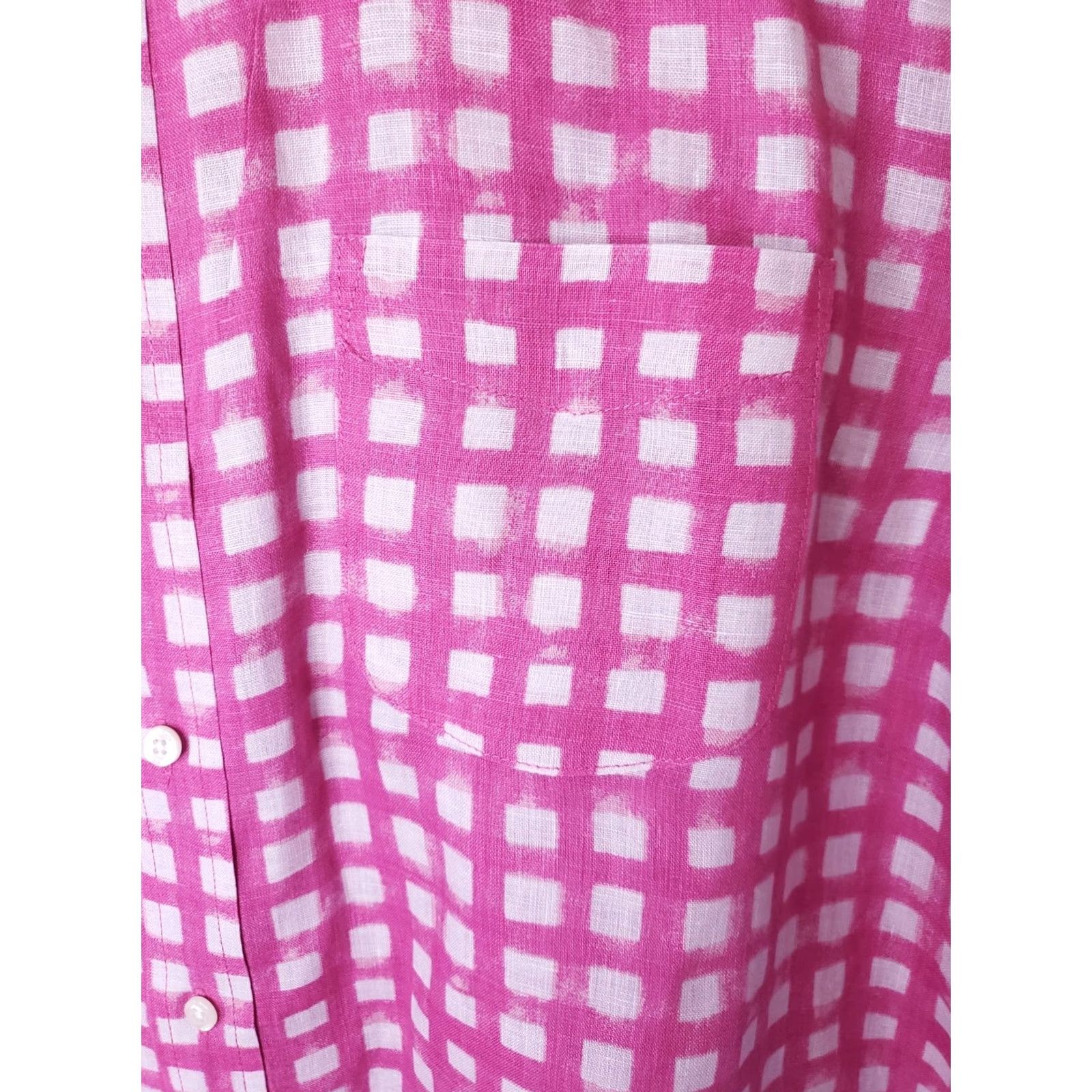 Lands' End Lands' End Linen Shirt Short Sleeve Button-Up Pink/White Check L Men’s Classic Fit 100% Linen breathable Casual Party/Cocktail Travel Size US L / EU 52-54 / 3 - 5 Thumbnail