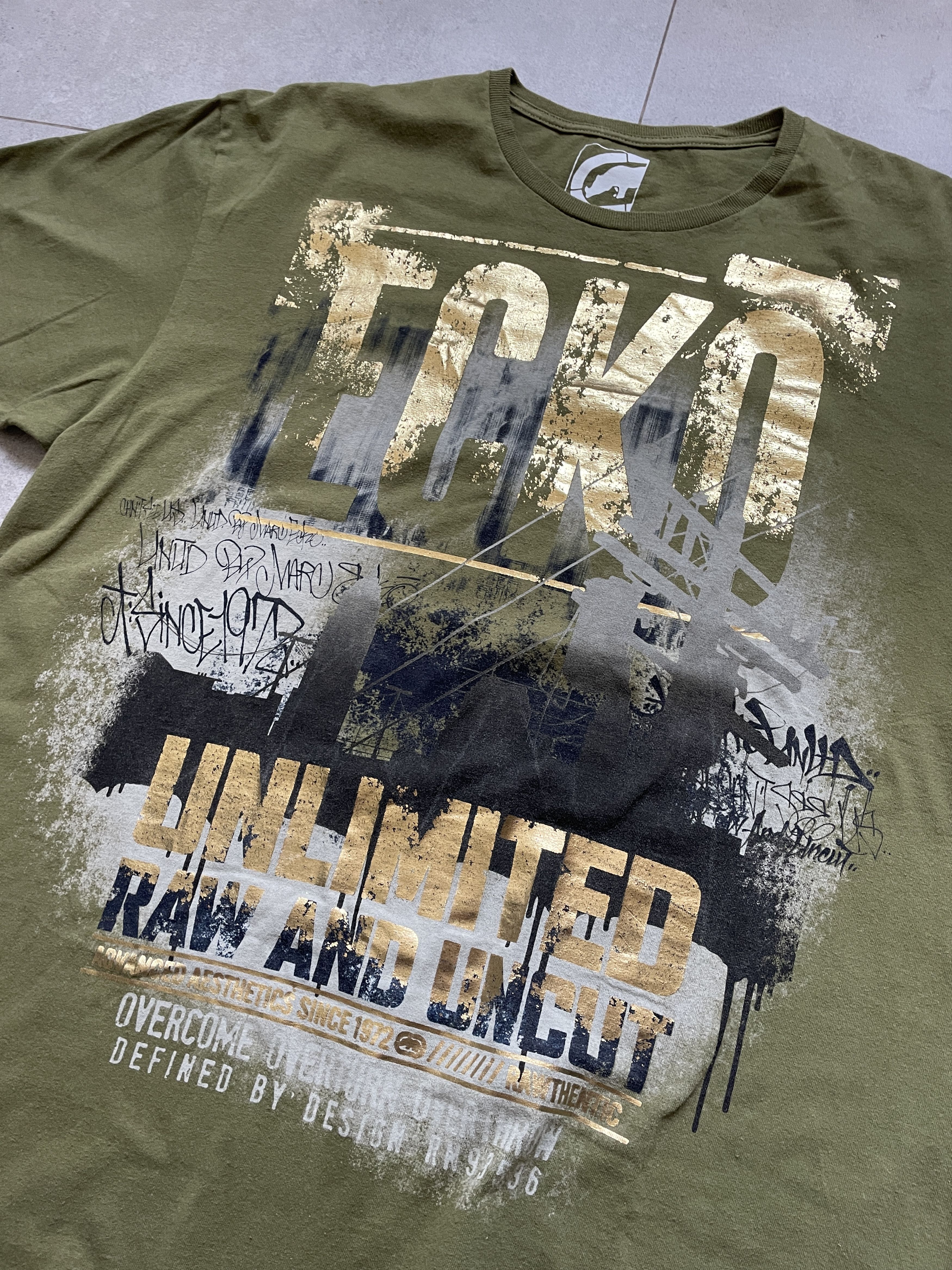 Ecko Unltd. Y2K ECKO UNLTMD UNLIMITED OLIVE GOLD KHAKI BAGGY TSHIRT Size US XXL / EU 58 / 5 - 2 Thumbnail