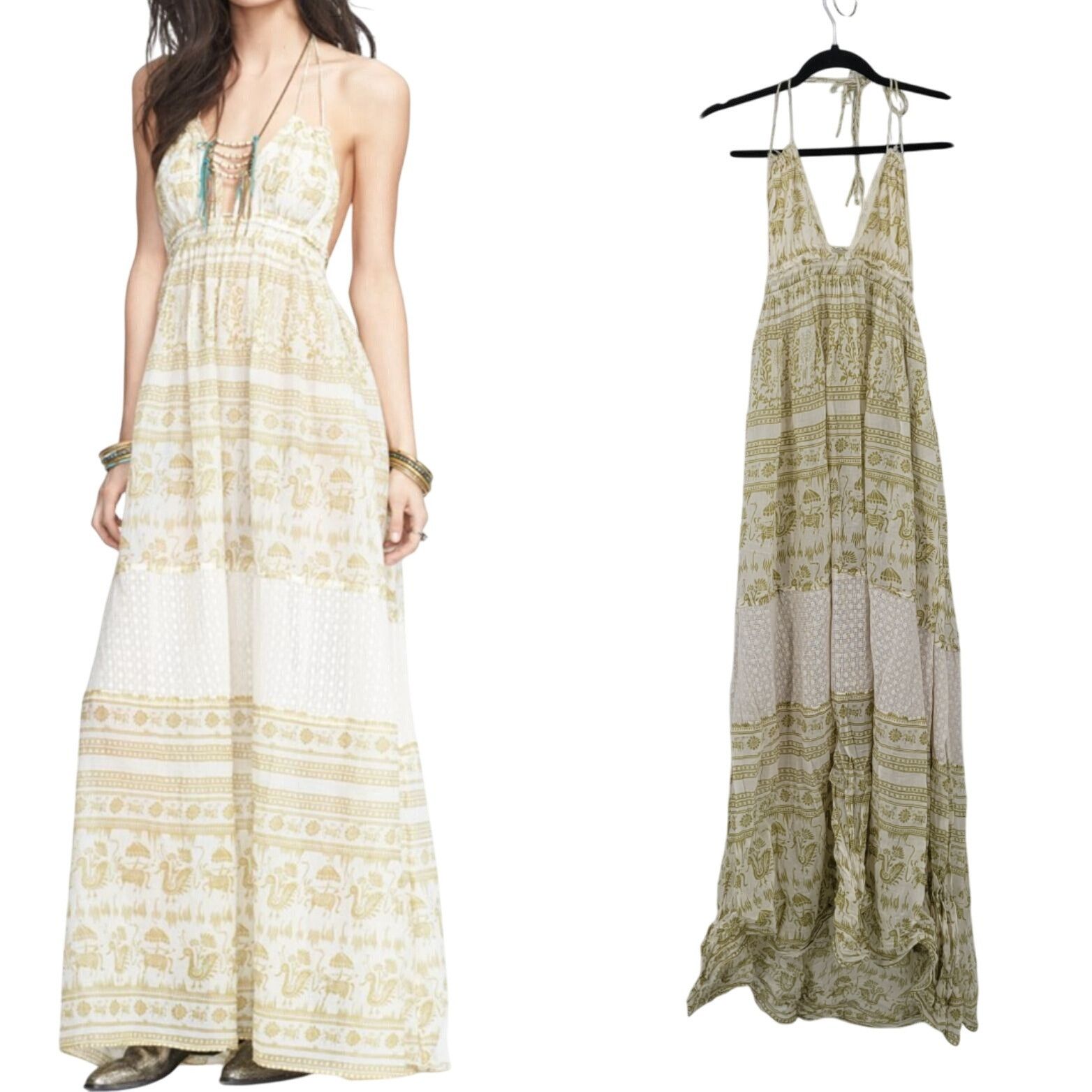 Free People Free People Womens Boho Maxi Dress Halter Open Back Tiered S Size XS / US 0-2 / IT 36-38 - 2 Thumbnail