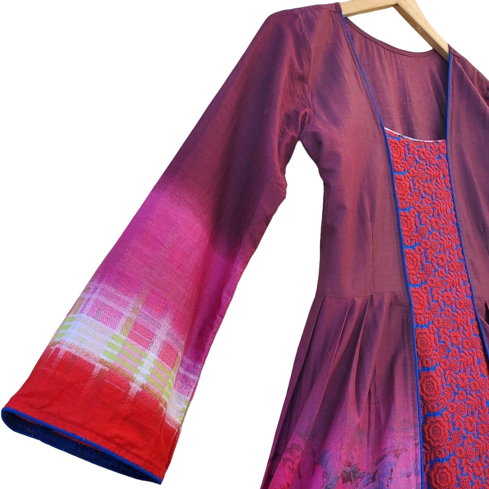 Other Long Sleeve Dress Floral Red Blue Embroidered Patchwork Kame Size S / US 4 / IT 40 - 6 Thumbnail