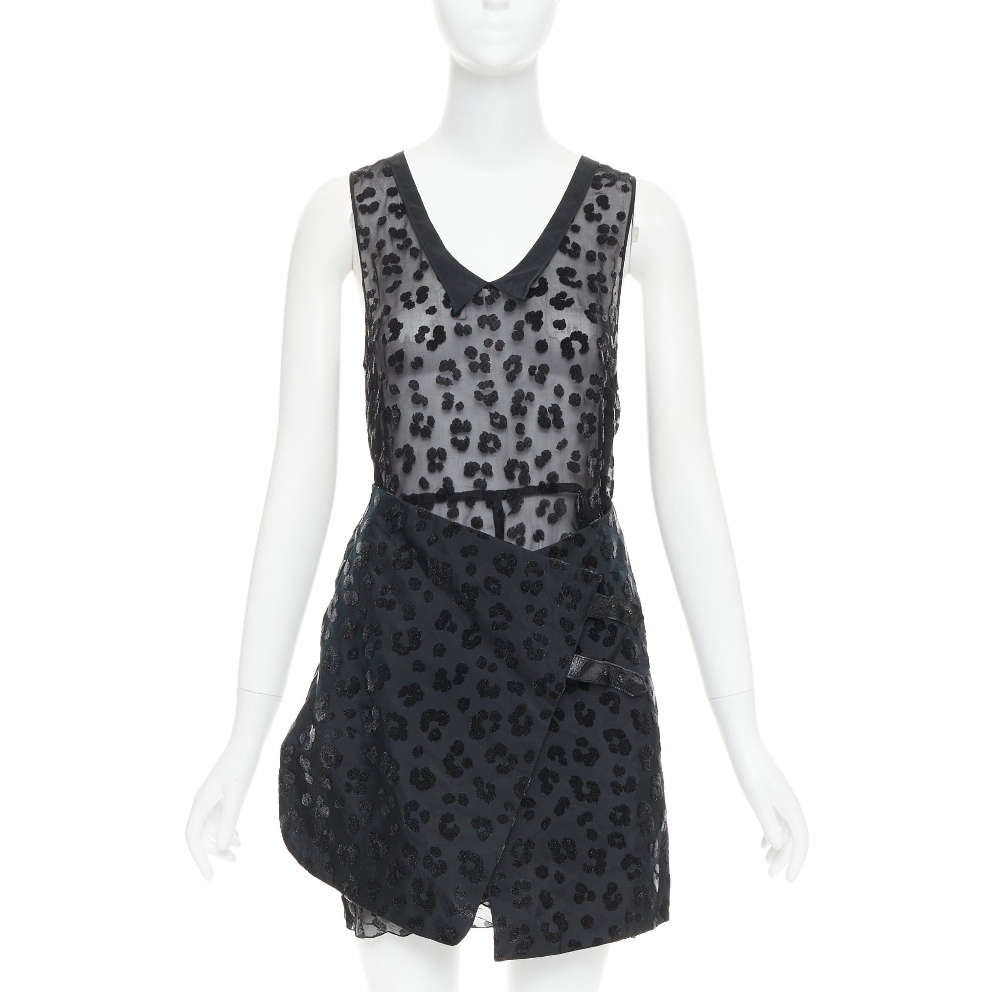 TOGA VIRILIS TOGA ARCHIVES black viscose silk sheer leopard flocking cow belted mini dress JP1 S Size S / US 4 / IT 40 - 1 Thumbnail