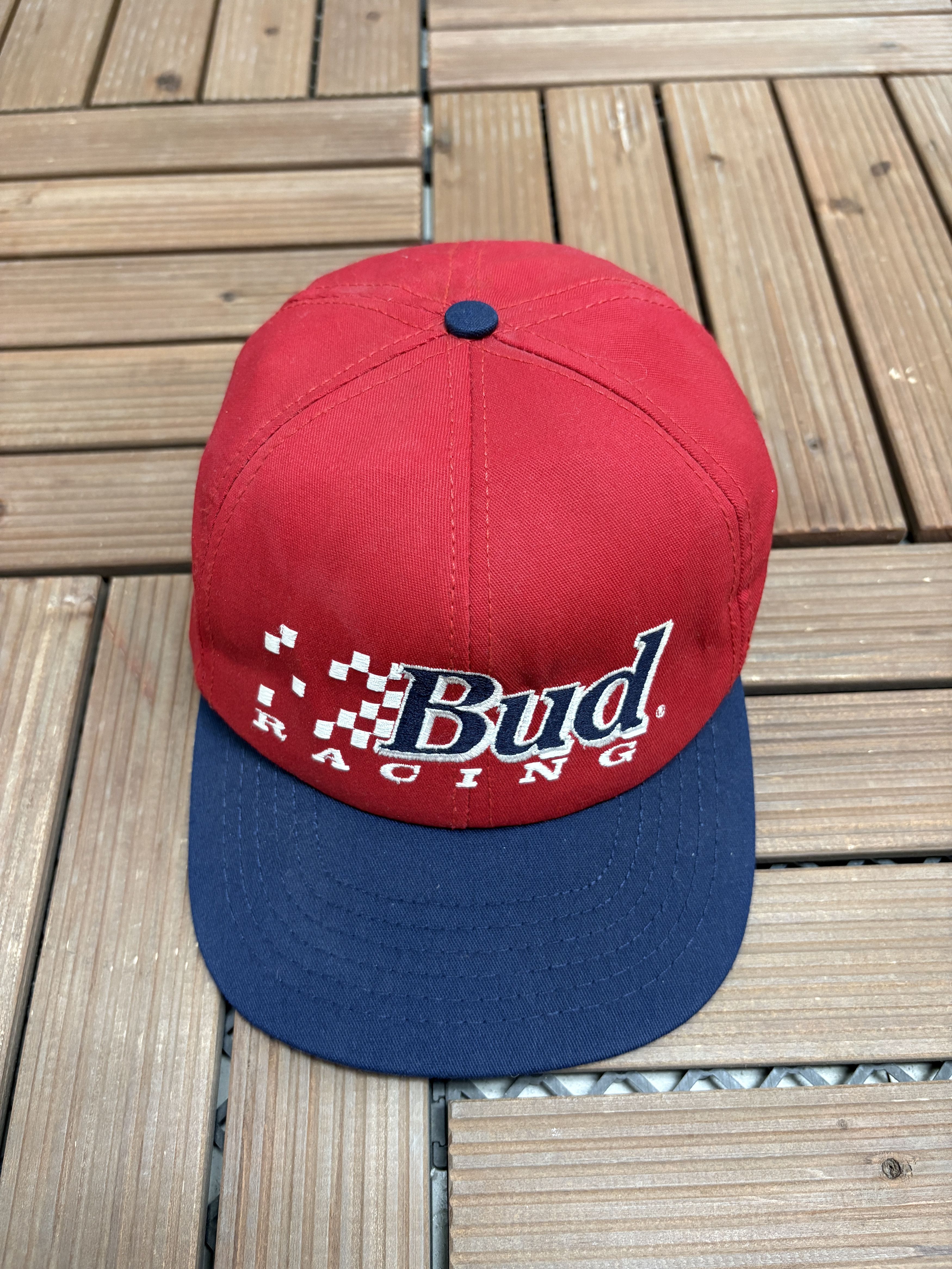 Vintage Budweiser Racing Embroidered Vintage Red Snap Back Hat Cap Size ONE SIZE - 2 Thumbnail