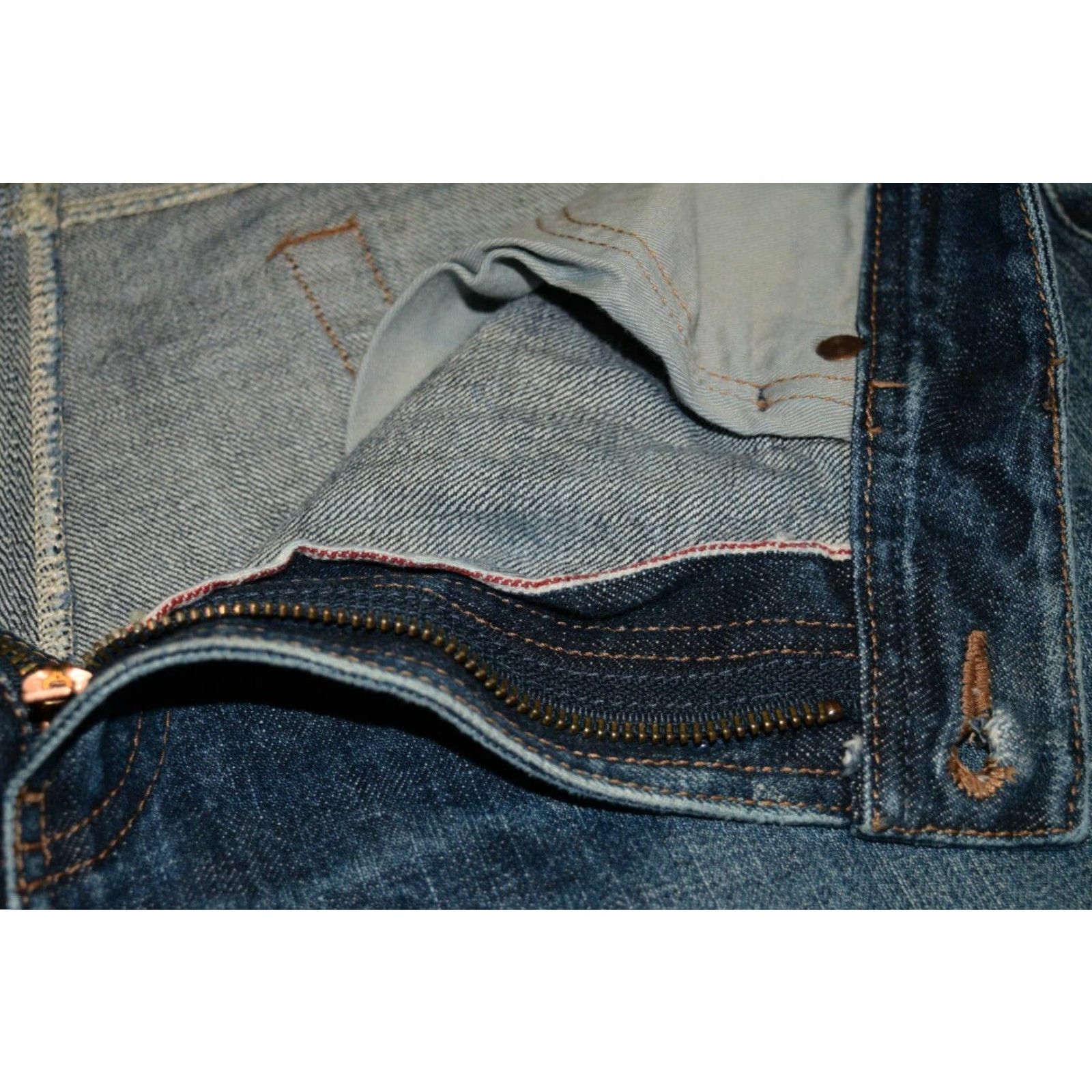 Denime Todd Shelton Mens Tapered Fit Jeans Medium Wash 35x27.5 Selvedge Cotton Denim Size US 35 - 7 Thumbnail