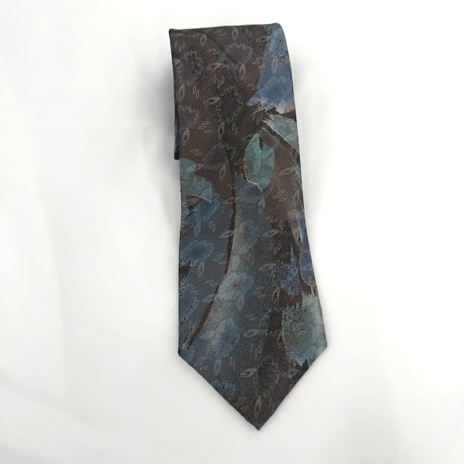 Valentino Marco Valentino Vintage Floral Tie Blue Brown Made USA Size ONE SIZE - 1 Thumbnail