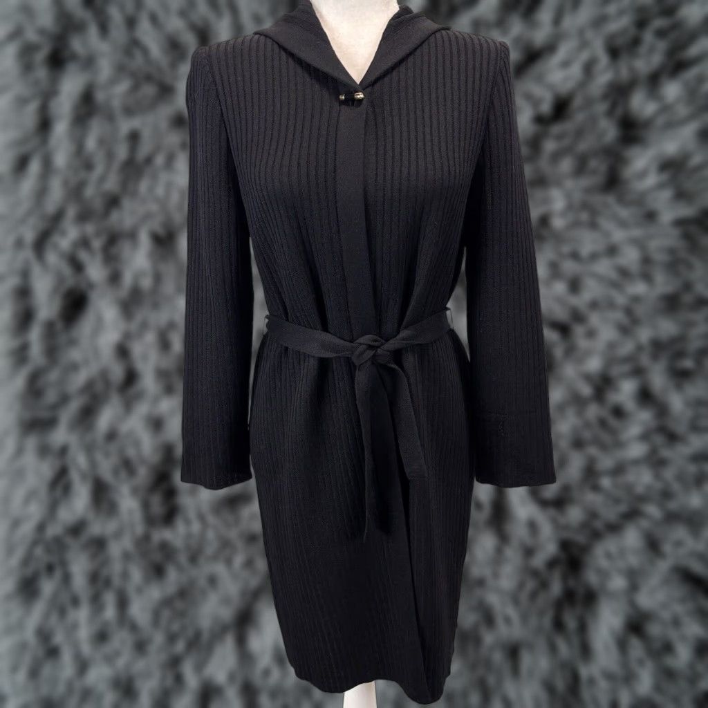 VINTAGE John Women's Knit Cardigan Sweater Sz Black Hooded