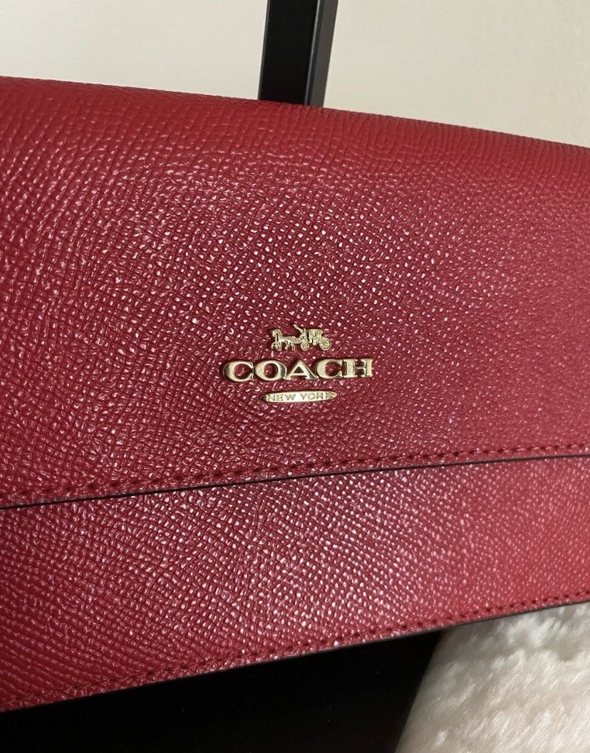 Coach Coach Crossgrain Leather Foldover Wristlet/Wallet in Red Size ONE SIZE - 7 Thumbnail