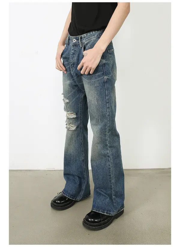 Japanese Brand Hiroko x naga Blue loose straight-leg ripped bootcut jeans Size US 32 / EU 48 - 4 Thumbnail