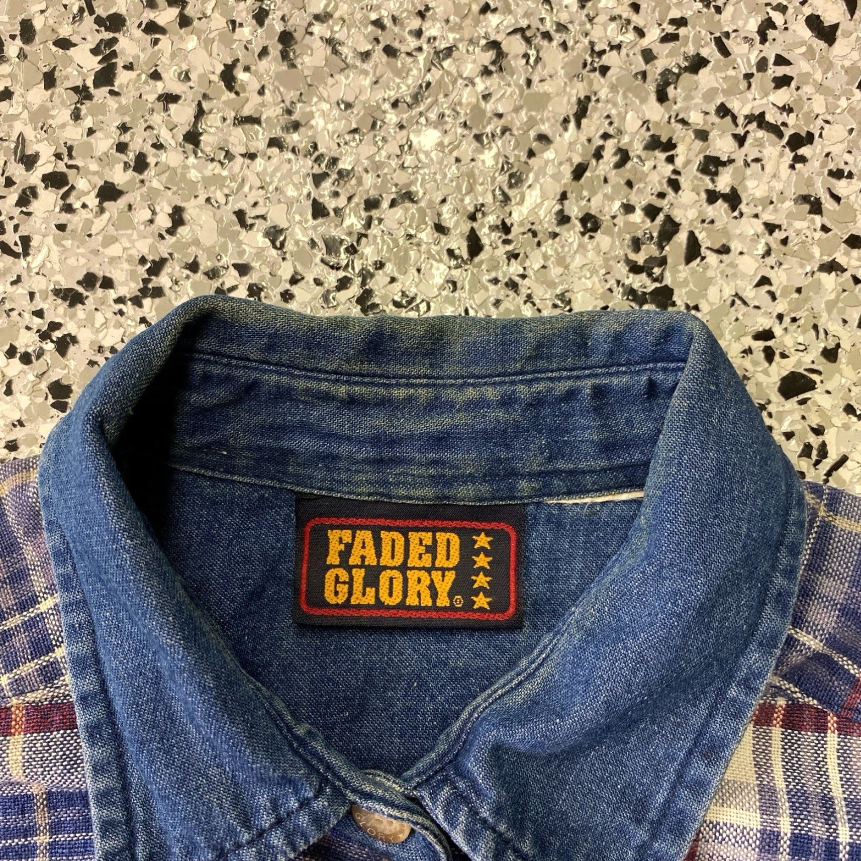 Faded Glory VINTAGE Faded Glory Flannel Shirt Plaid Denim Collar 90s Stained Mens S Blue"} Size US S / EU 44-46 / 1 - 2 Thumbnail