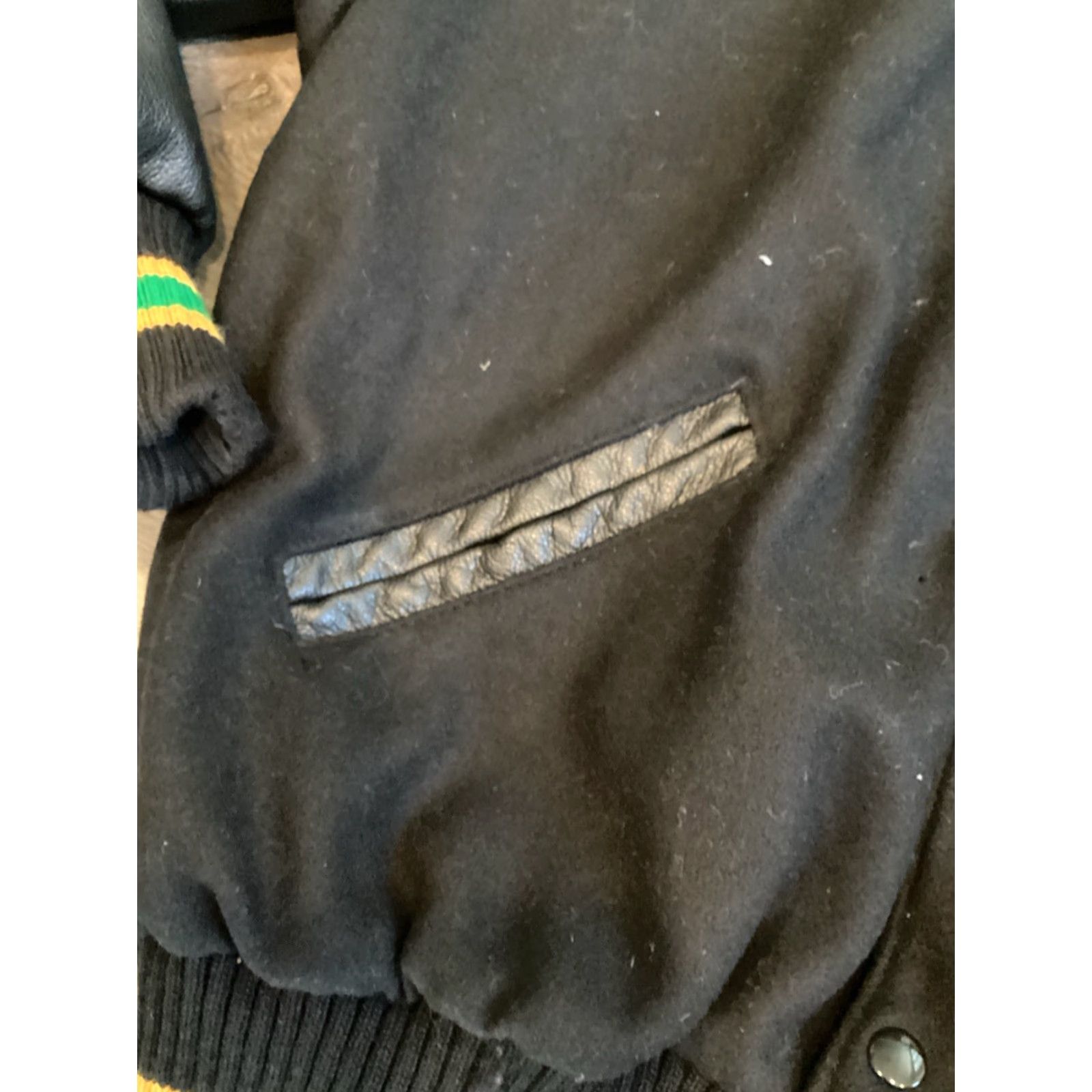 Vintage VINTAGE DeLong Wool & Leather Varsity Jacket - School | Black | Large | Mens Size US L / EU 52-54 / 3 - 4 Thumbnail