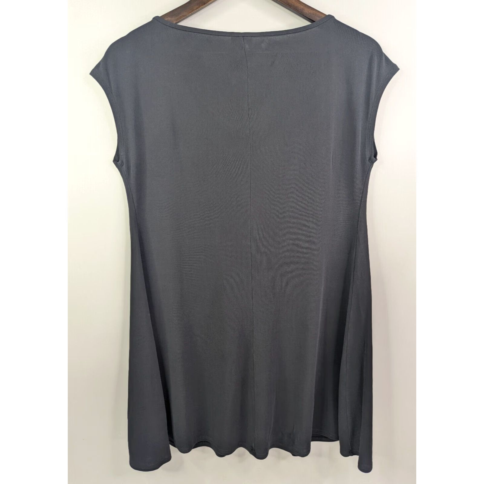 Eileen Fisher EILEEN FISHER Shirt Dress Pintuck Silk Stretch Cap Sleeve Womens Small Tunic Grey Black Short Sleeve Pullover... Size S / US 4 / IT 40 - 2 Thumbnail