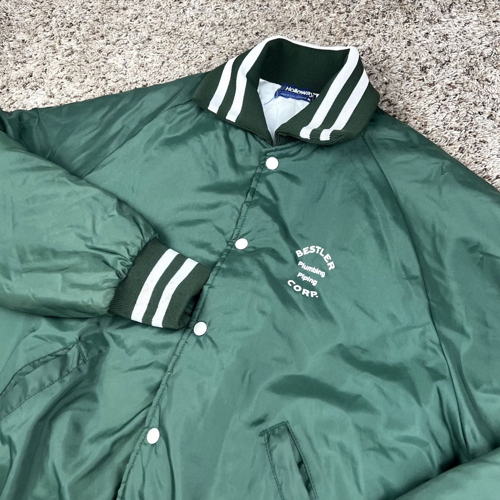 Holloway VINTAGE Holloway Jacket Bomber Nylon Green 90s Piping Snap Button XL Mens Size US XL / EU 56 / 4 - 4 Thumbnail