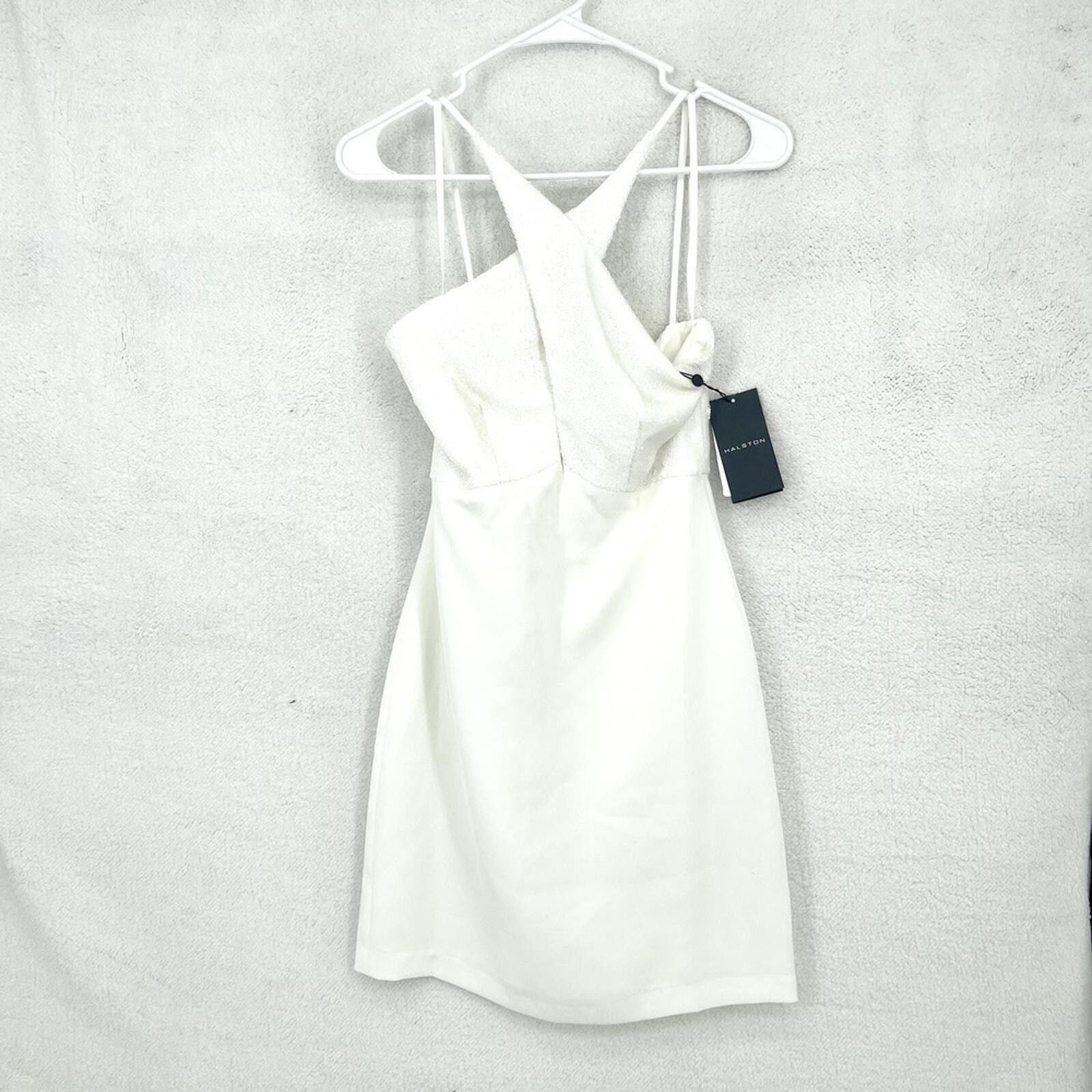 Halston Heritage Halston 2 Mini White Halter Cross Front Diletta Sequin NEW Size XS / US 0-2 / IT 36-38 - 1 Thumbnail