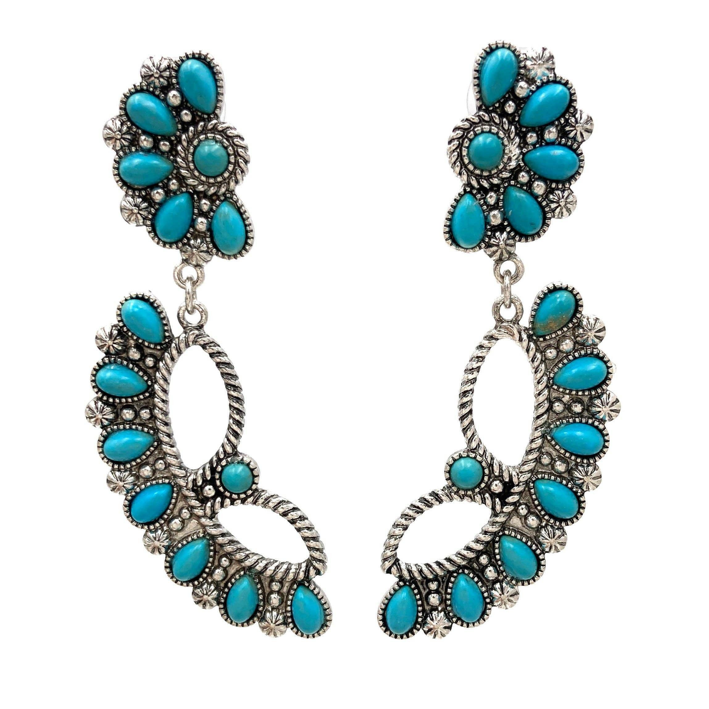 Other Turquoise Teardrop Cabochon Western Floral Ear Climber Earri Size ONE SIZE - 6 Thumbnail