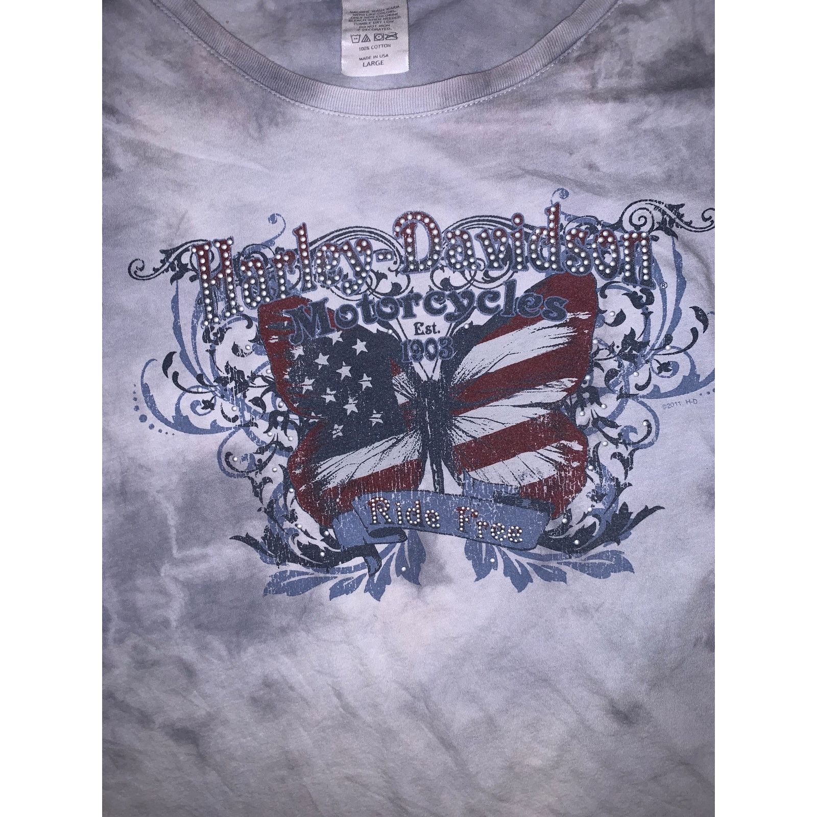 Harley Davidson × Vintage Harley Davidson Butterfly Bedazzled T Shirt Womens Large USA Size L / US 10 / IT 46 - 2 Thumbnail
