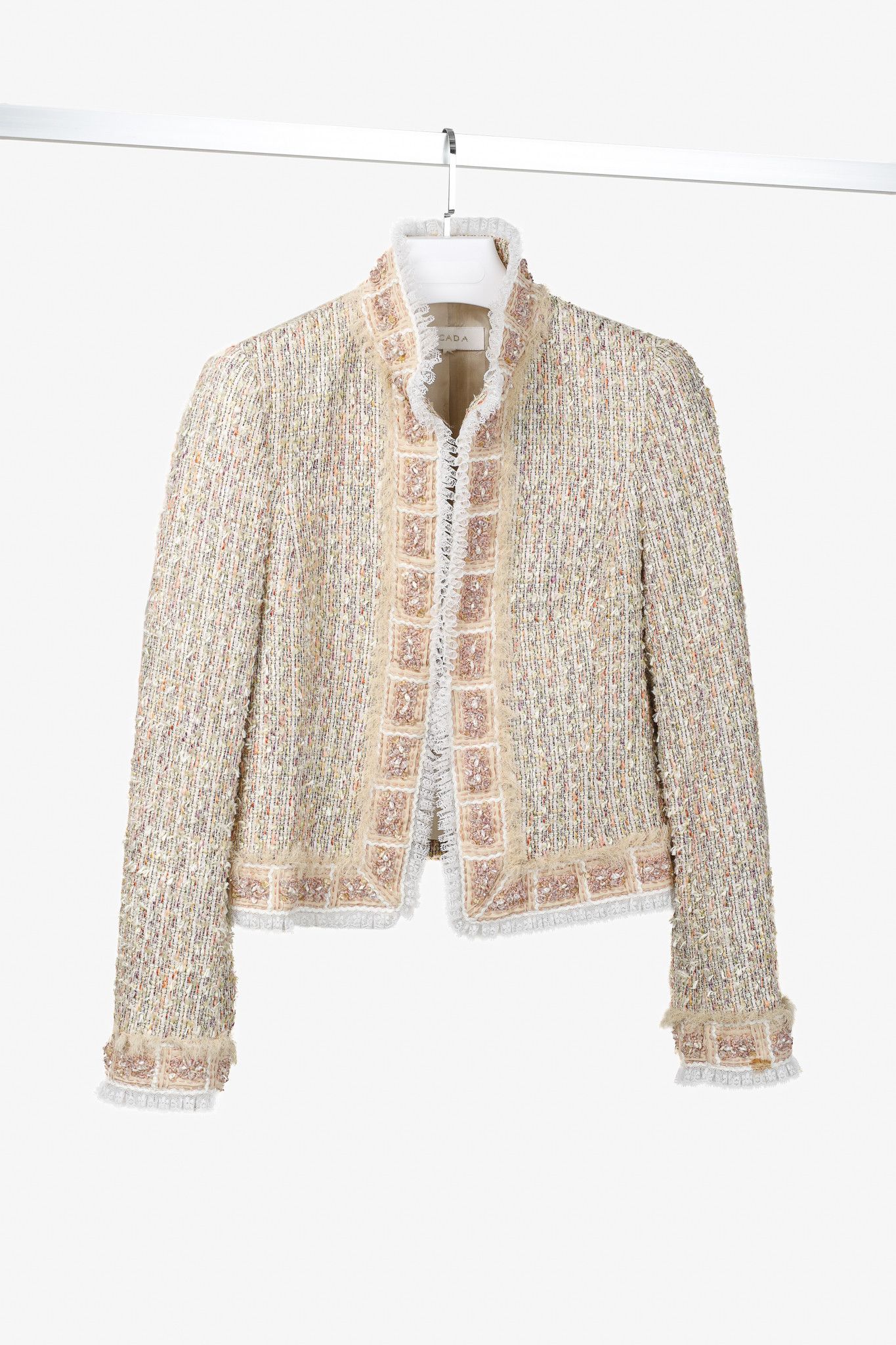 Escada Escada Yellow & Pink Tweed Embellished Lace-Trim Jacket Size M / US 6-8 / IT 42-44 - 1 Thumbnail