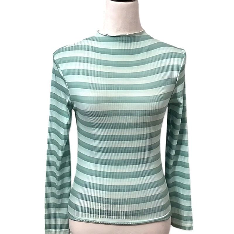 Other Cali Be Casual Top Mock Neck Lettuce Edge Ribbed Stripe M Size M / US 6-8 / IT 42-44 - 3 Thumbnail