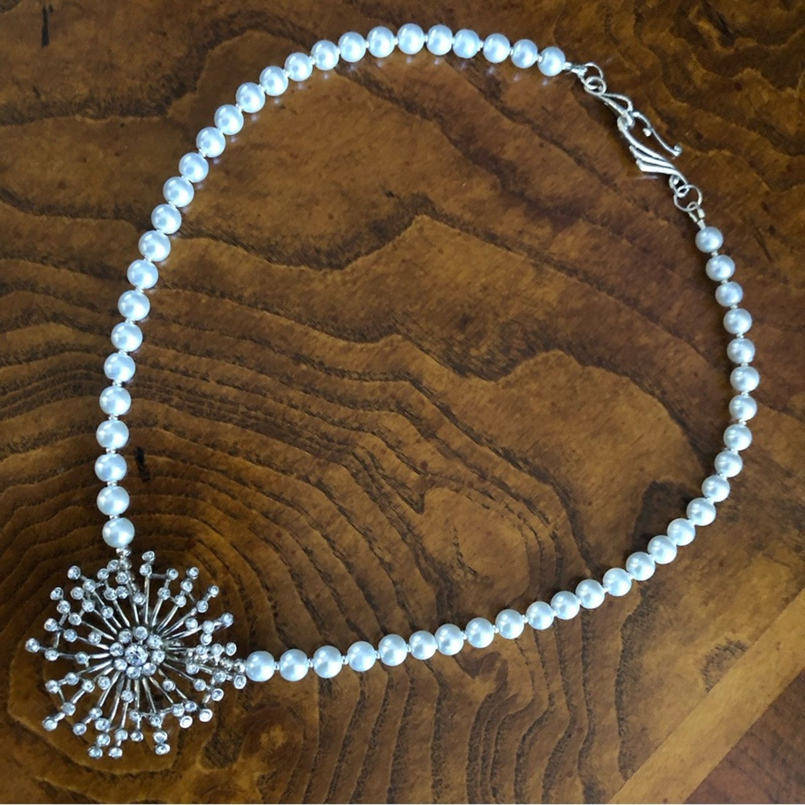 Handmade Handcrafted repurpose rhinestone cluster Pearl necklace Size ONE SIZE - 9 Thumbnail