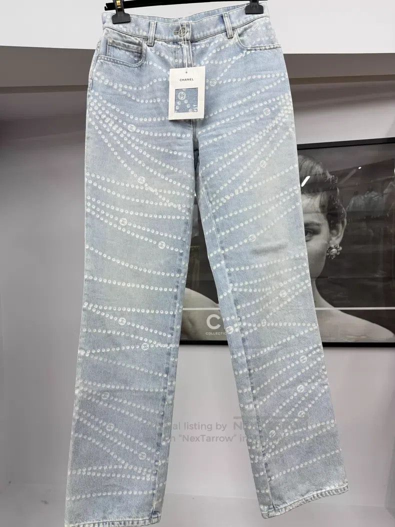 Chanel Chanel 25P light pearl chain jeans Size 25" / US 0 / IT 36 - 1 Thumbnail