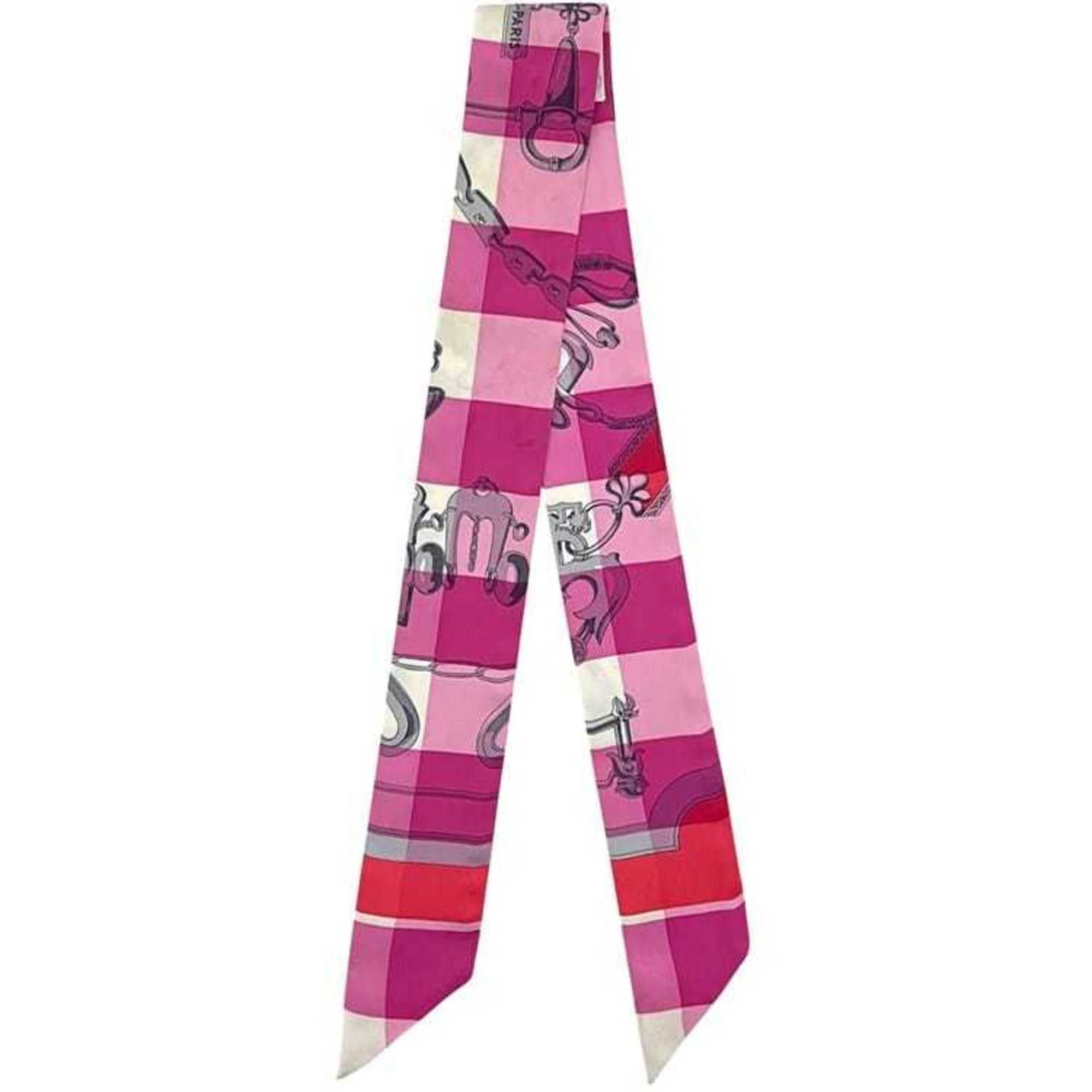 Hermes Hermes Hermès Ribbon Twilly ec-24974 Pink White Red Mors et Gourmettes Vichy 100% Silk Scarf Muffler Check Men's Women's Size ONE SIZE - 1 Thumbnail