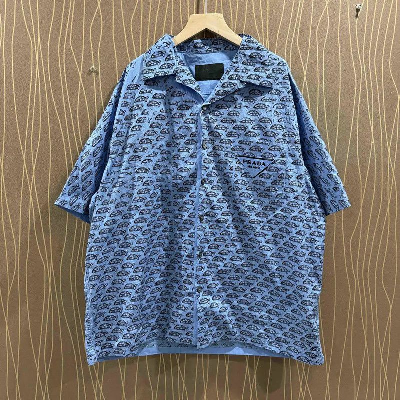 Prada Prada Blue Cotton Men's Shirt XL Size US XL / EU 56 / 4 - 1 Thumbnail
