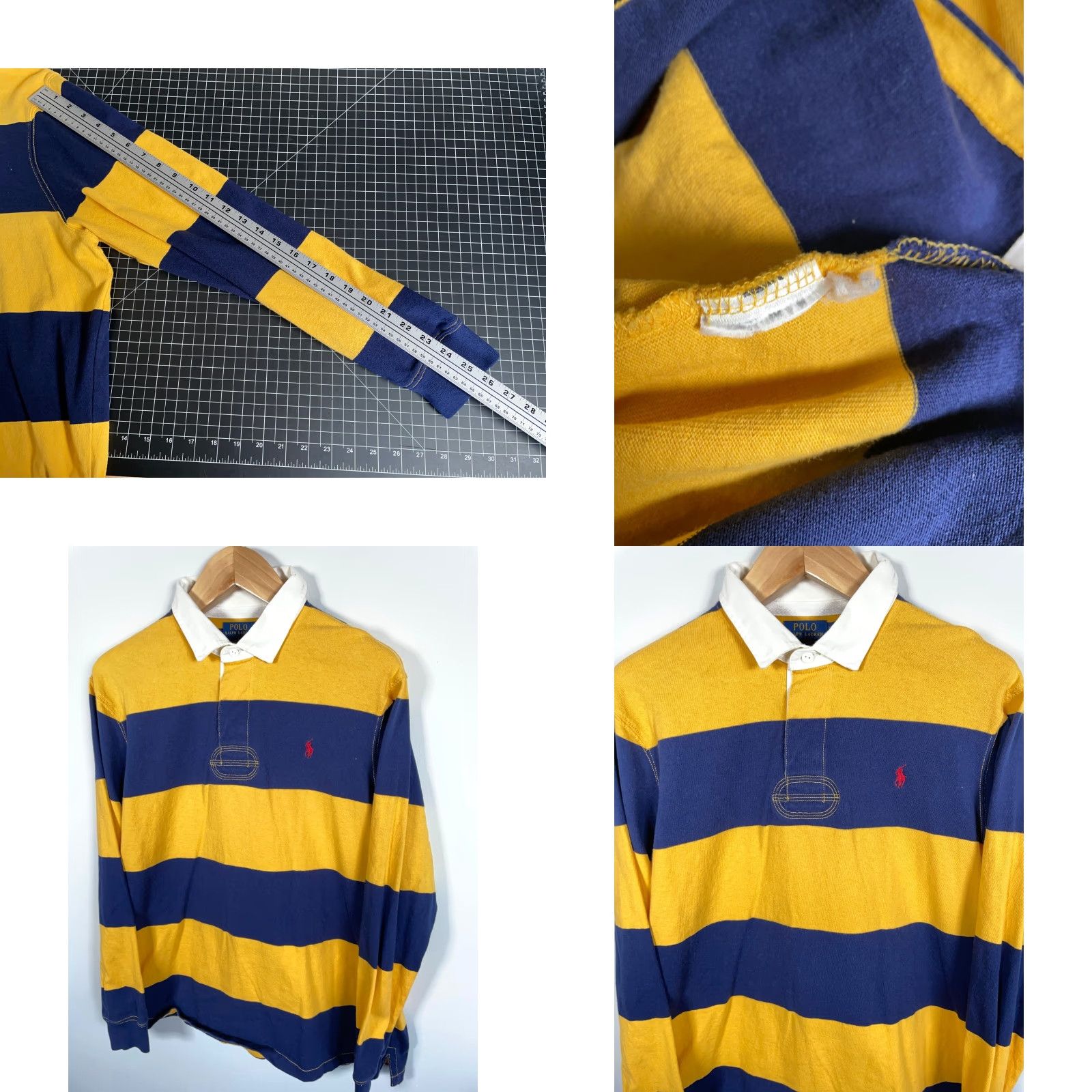 Polo Ralph Lauren Polo Ralph Lauren Rugby Shirt Men's 2XL Yellow Blue Stripe Custom Slim Fit Size US XXL / EU 58 / 5 - 8 Thumbnail