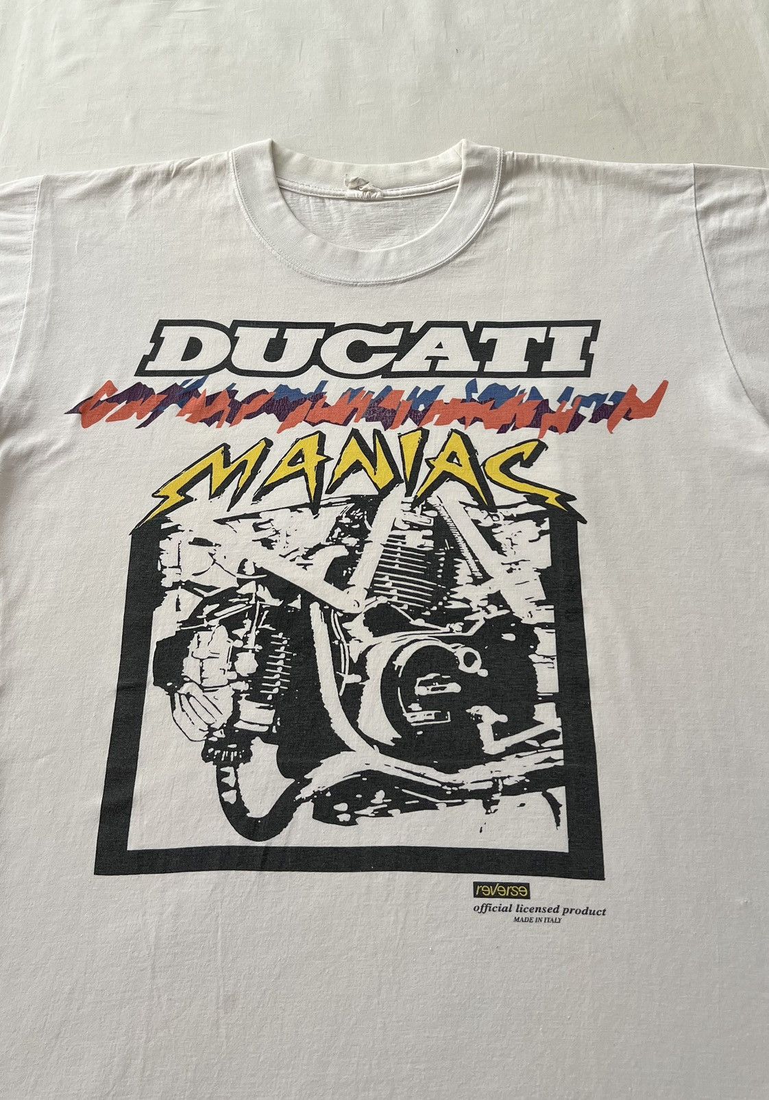 Vintage Vintage 90s Ducati Maniac Motorcycle Bike Racing White Tee Size US L / EU 52-54 / 3 - 3 Thumbnail